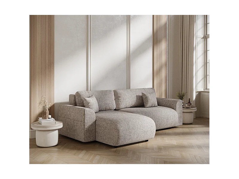 Narożnik rozkładany Bodega - tkanina pleciona - czteroosobowy - jasnobrązowy