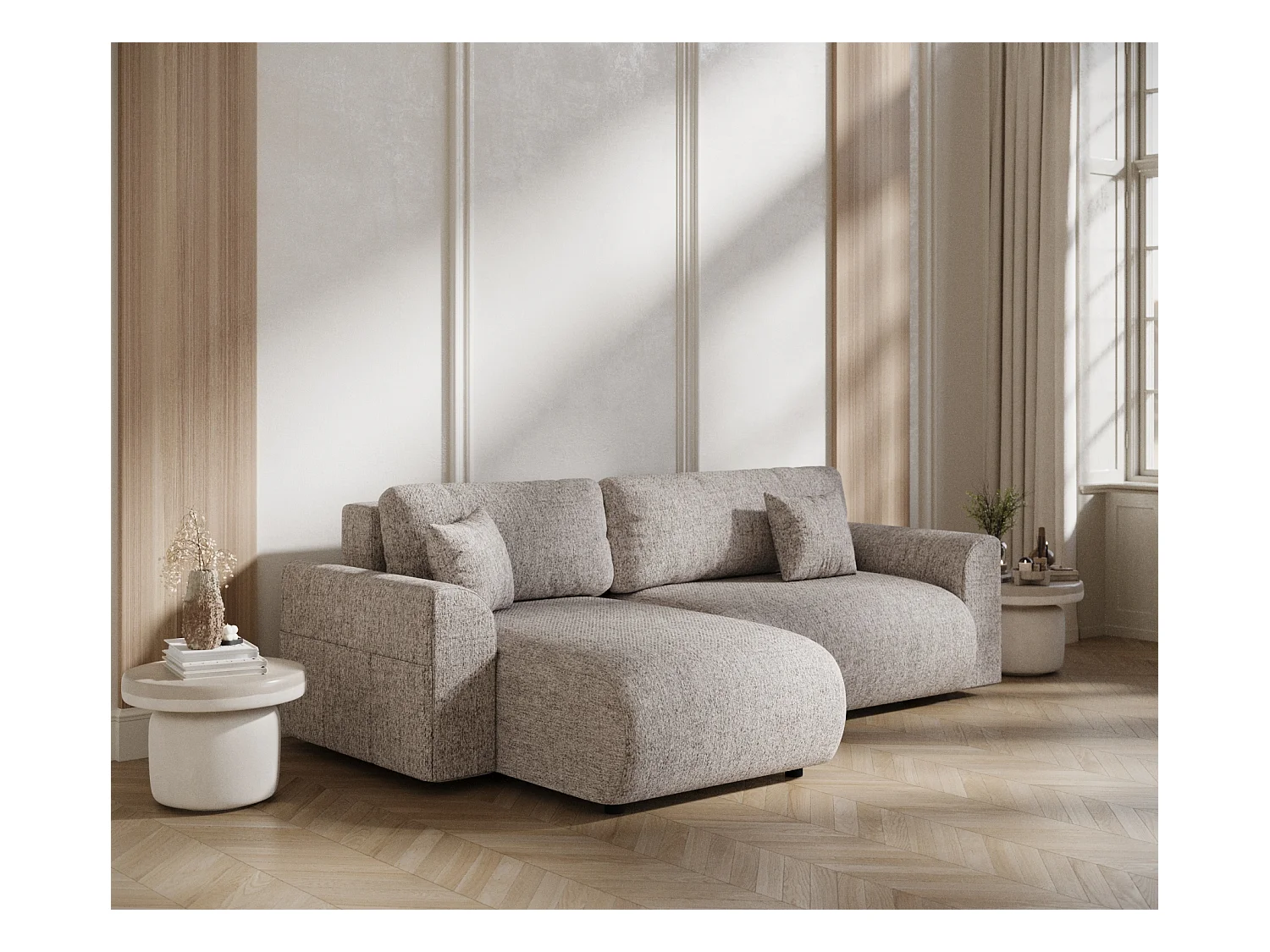 Ecksofa mit Schlaffunktion Bodega - Webstoff - 4-Sitzer - hellbraun