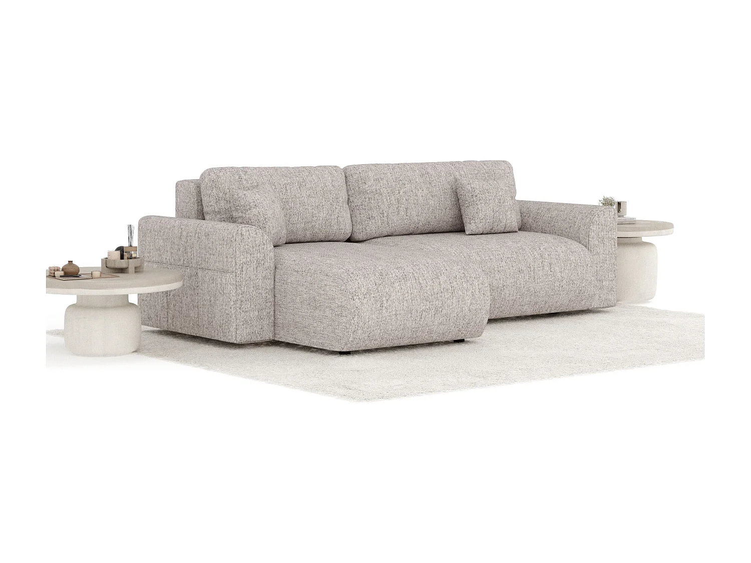 Canapé d'angle convertible Bodega - toile tissée - 4 places - brun claire