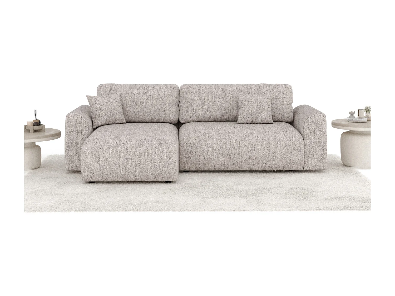 Canapé d'angle convertible Bodega - toile tissée - 4 places - brun claire