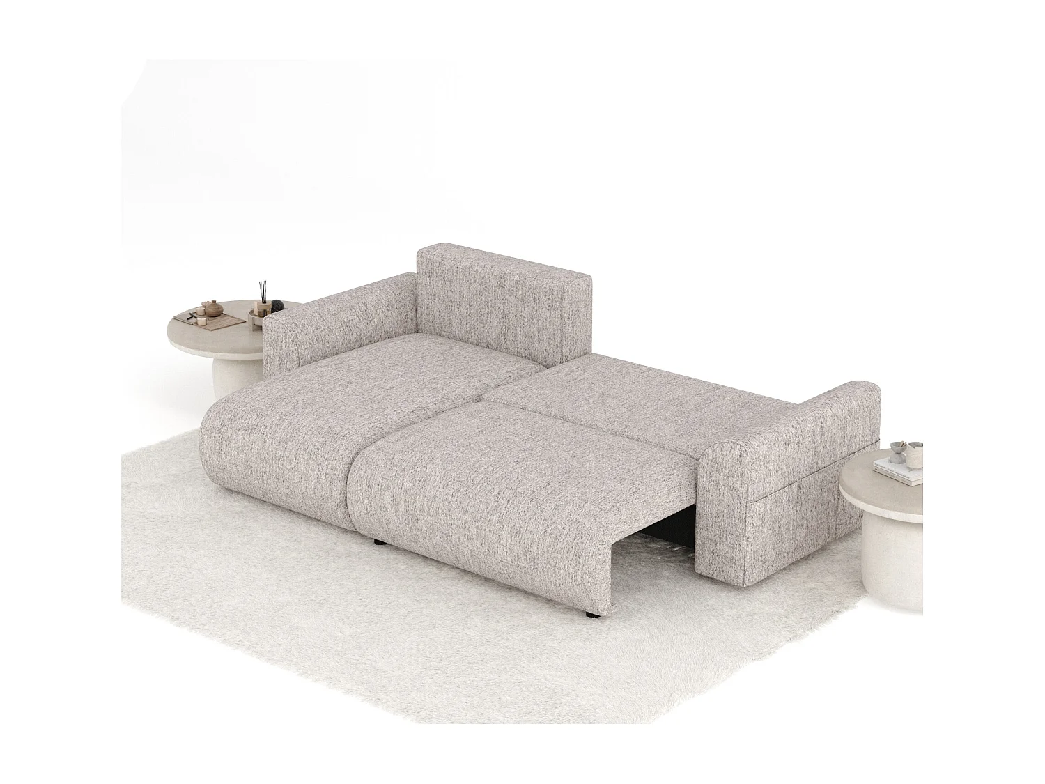 Canapé d'angle convertible Bodega - toile tissée - 4 places - brun claire