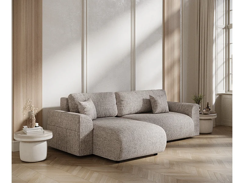 Hoekbank met slaapbank Bodega - geweven stof - 4-zits - lichtbruin