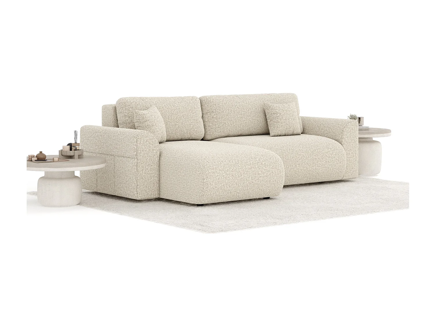 Canapé d'angle convertible Bodega - boucle - 4 places - beige