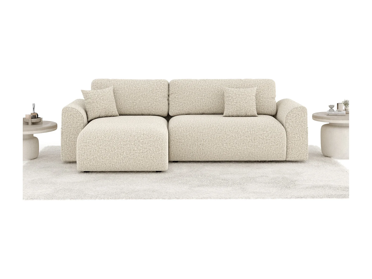 Canapé d'angle convertible Bodega - boucle - 4 places - beige