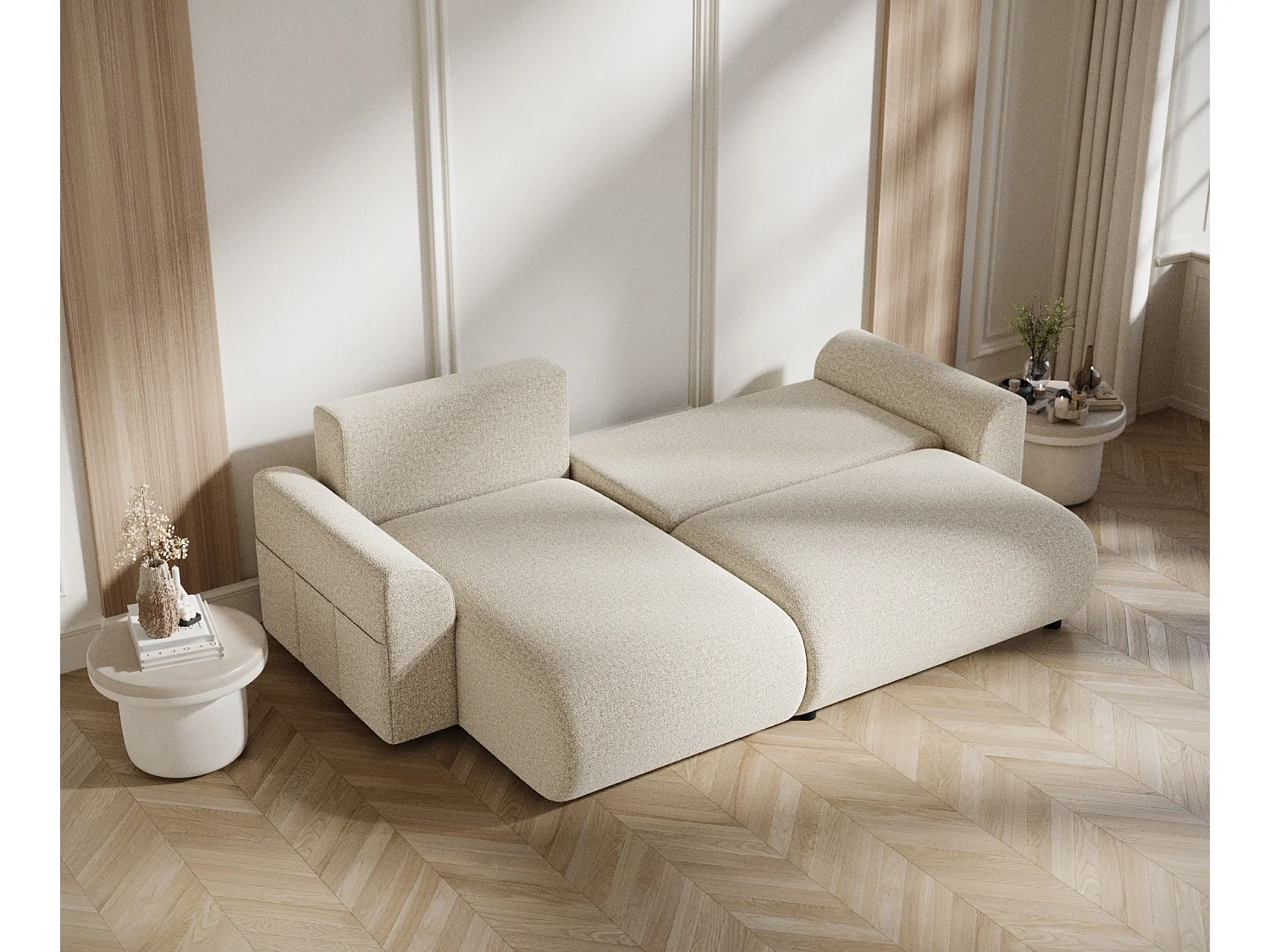 Canapé d'angle convertible Bodega - boucle - 4 places - beige