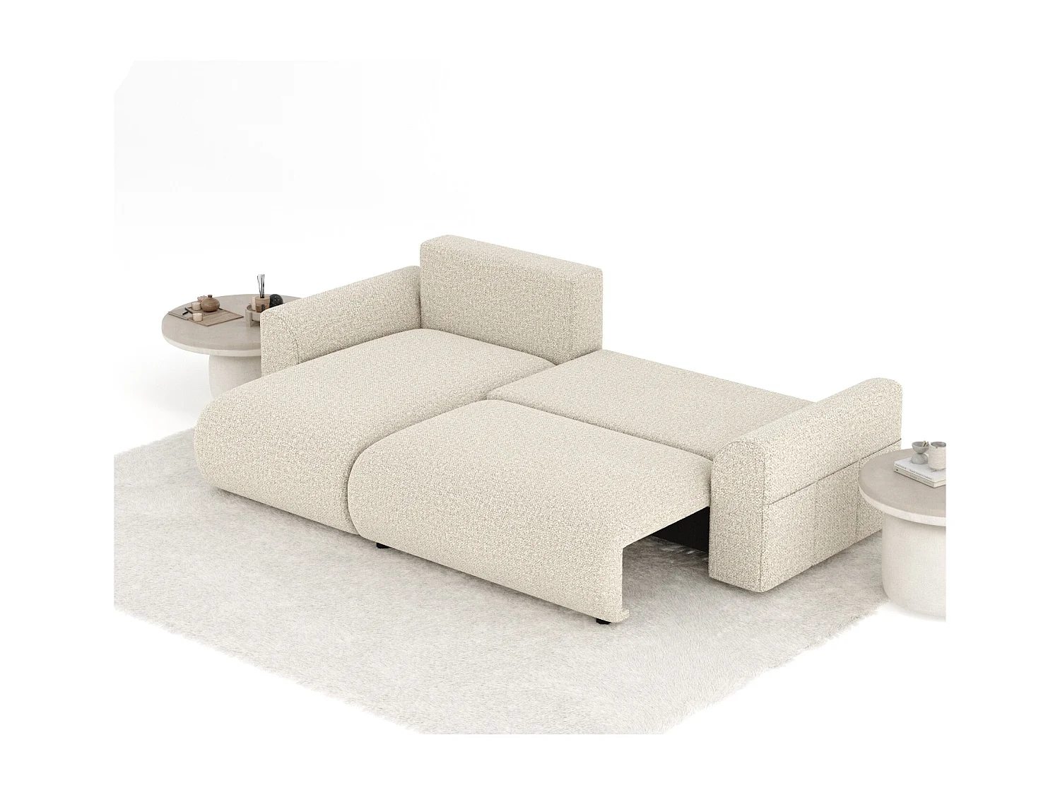 Canapé d'angle convertible Bodega - boucle - 4 places - beige