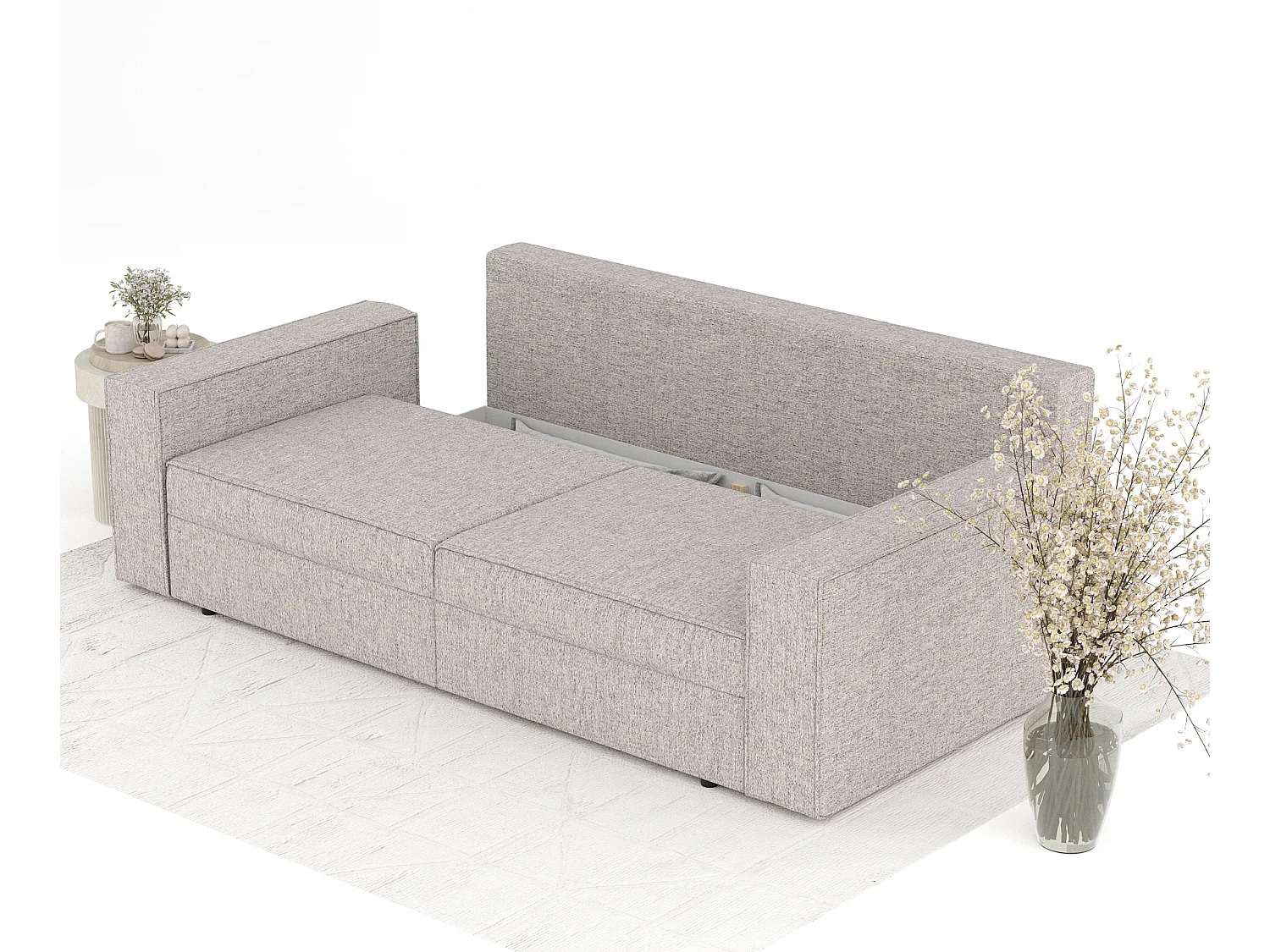 Canapé convertible Leo - toile tissée - 3 places - brun claire