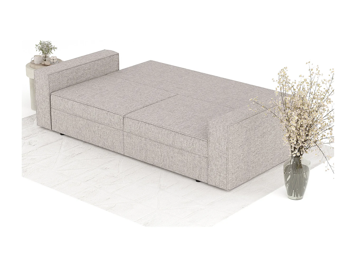 Canapé convertible Leo - toile tissée - 3 places - brun claire