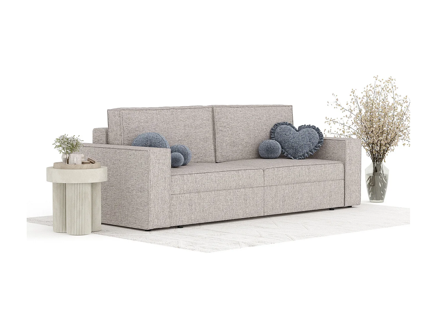 Canapé convertible Leo - toile tissée - 3 places - brun claire