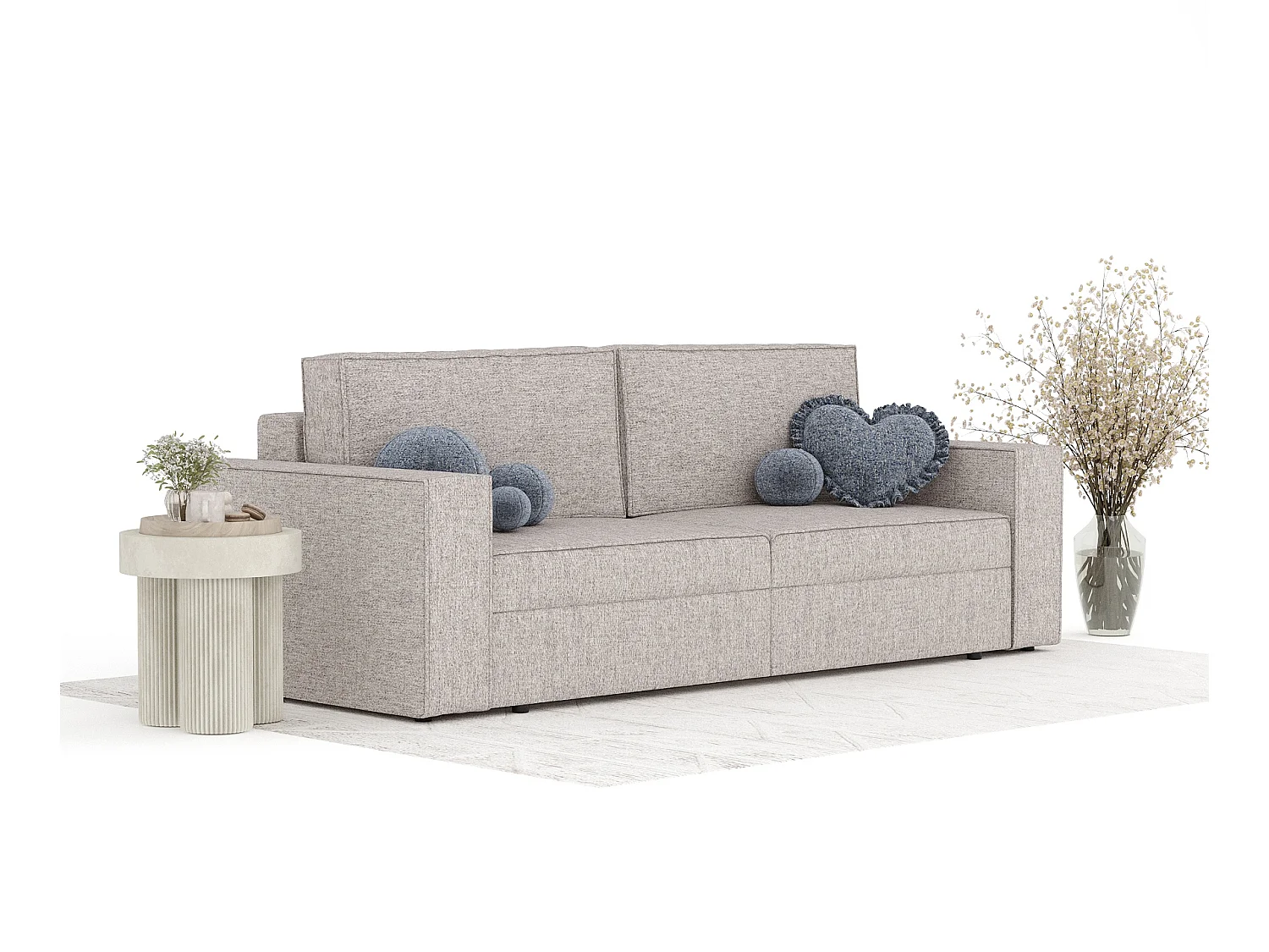 Canapé convertible Leo - toile tissée - 3 places - brun claire