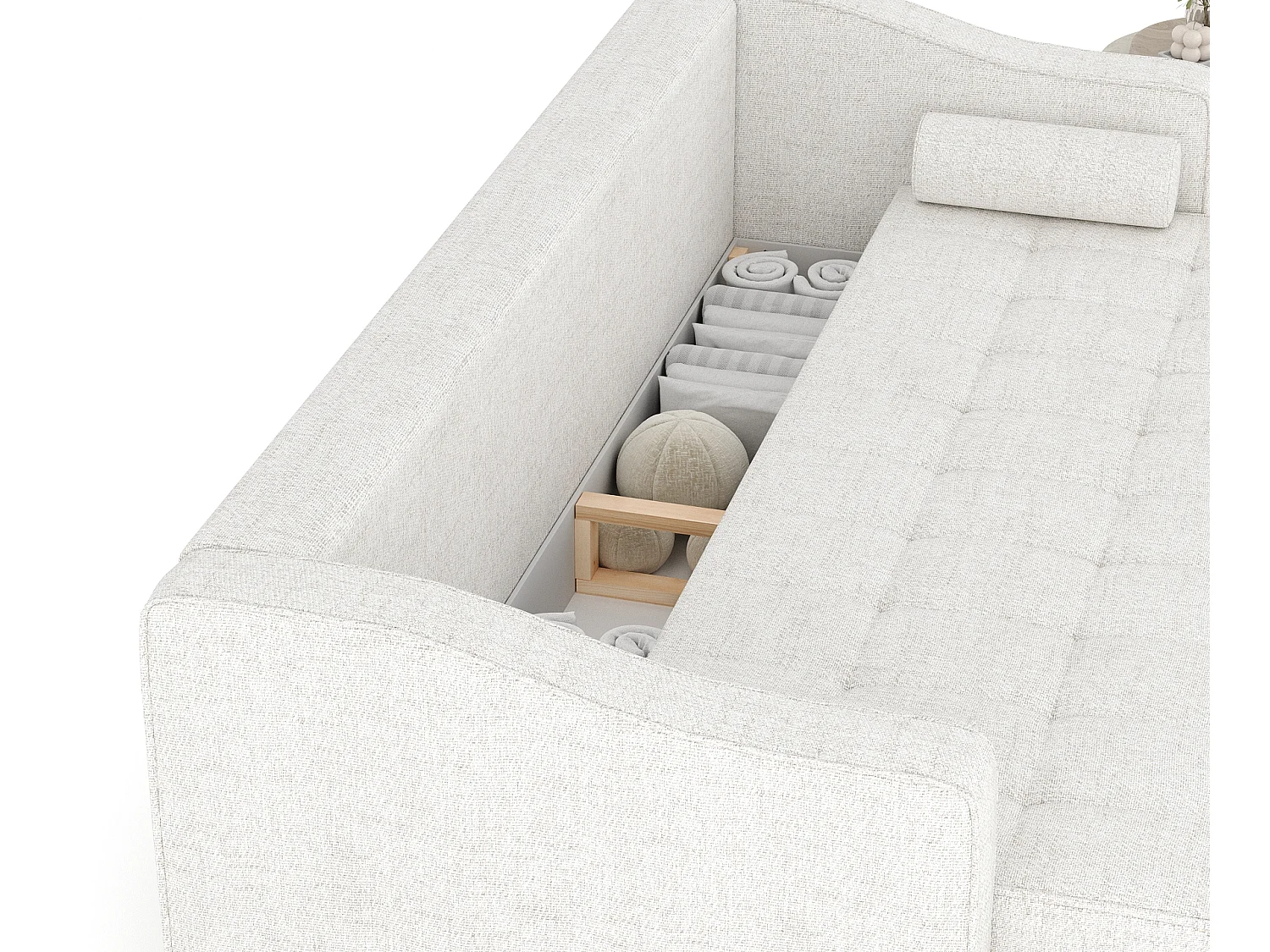 Canapé convertible Zyia - toile tissée - 3 places - creme