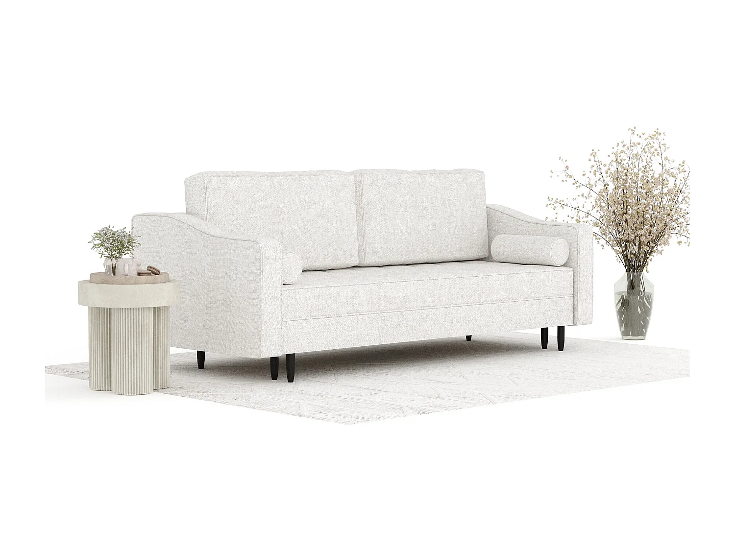 Canapé convertible Zyia - toile tissée - 3 places - creme