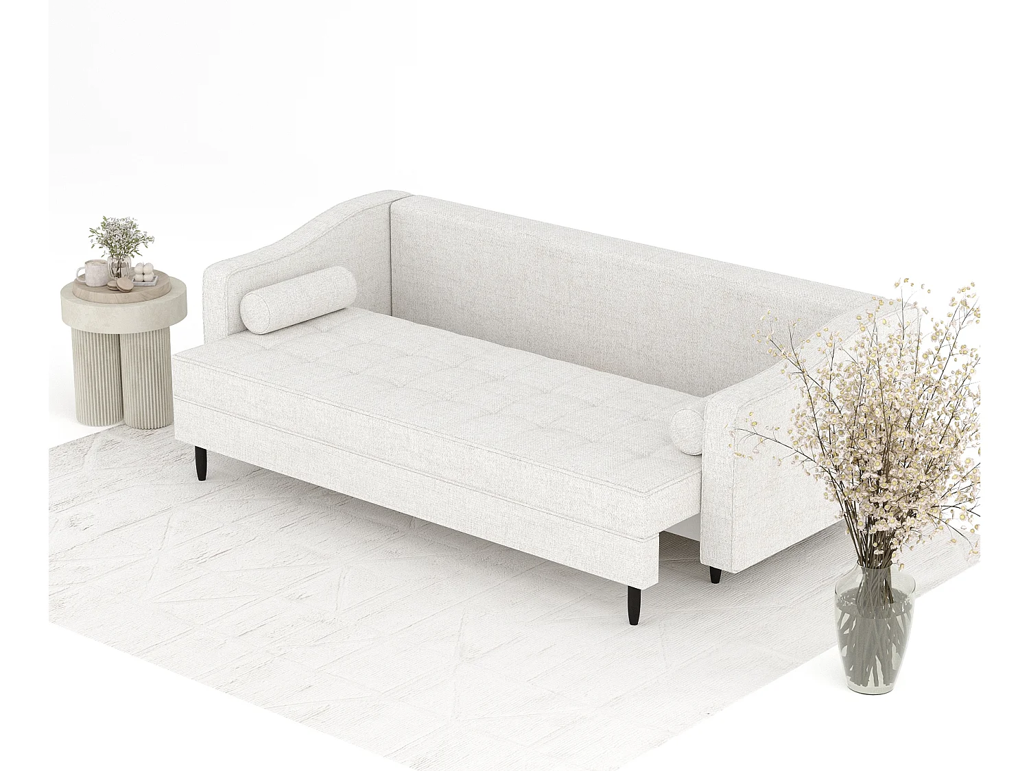 Canapé convertible Zyia - toile tissée - 3 places - creme