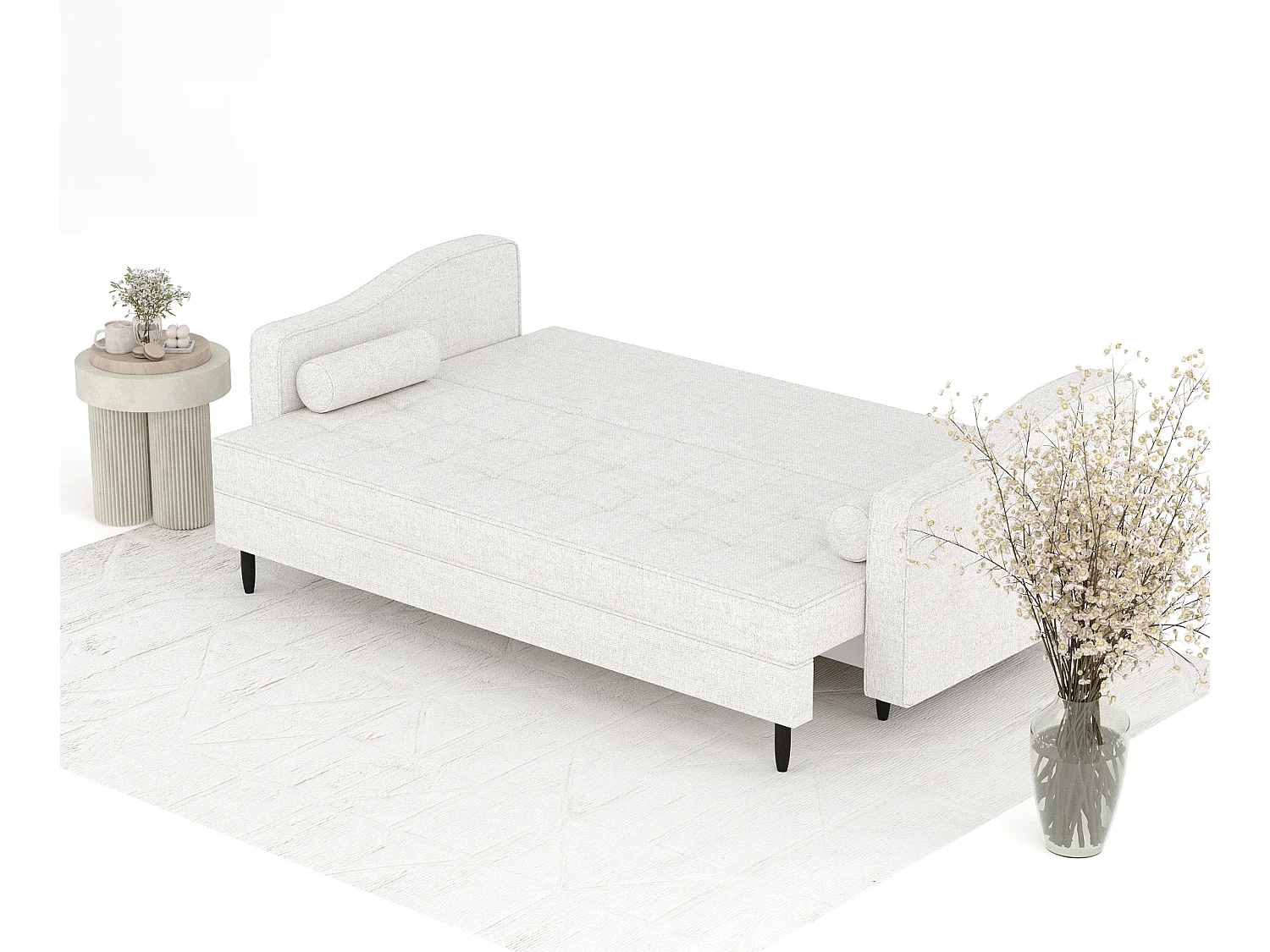 Canapé convertible Zyia - toile tissée - 3 places - creme