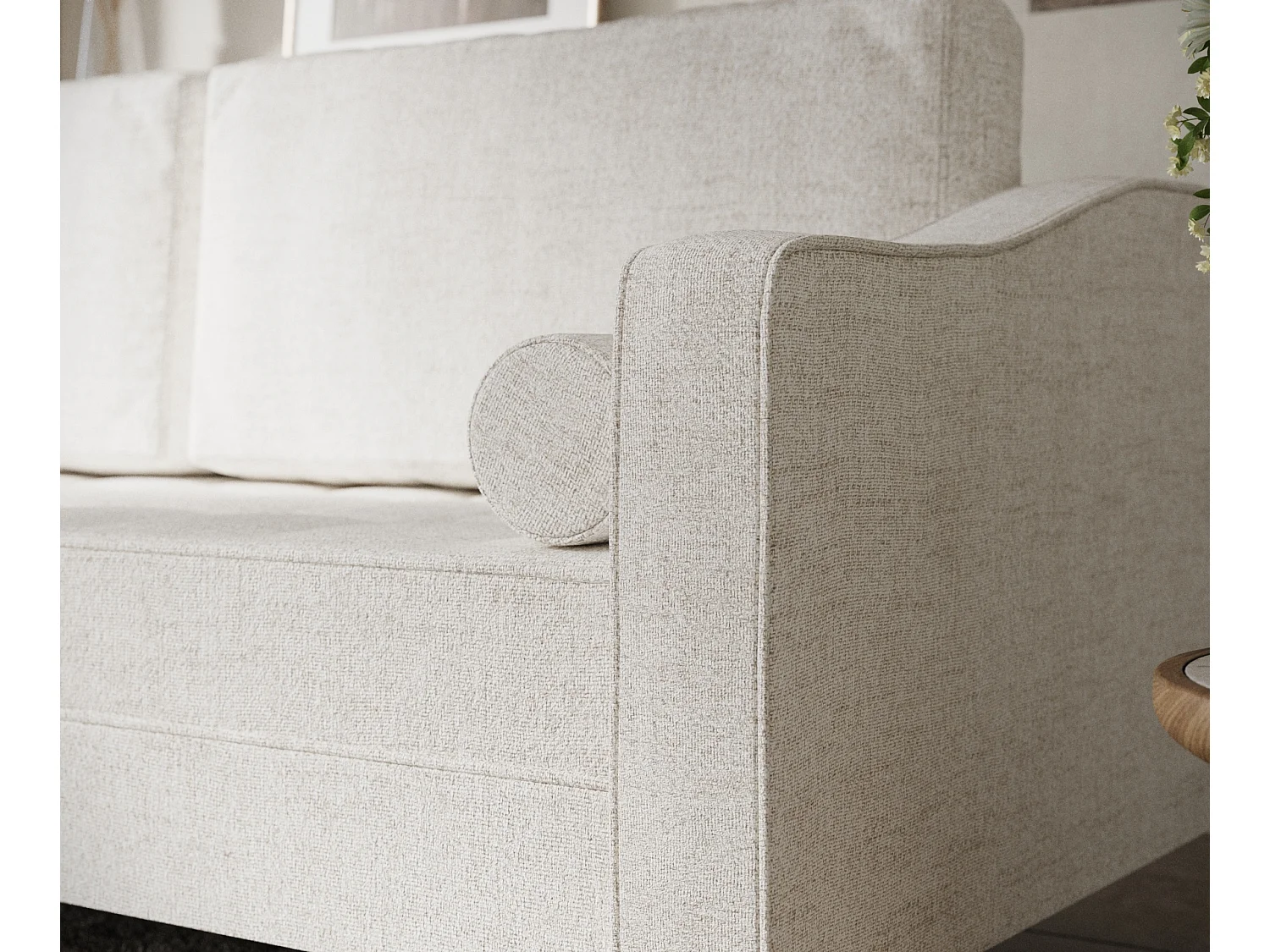 Canapé convertible Zyia - toile tissée - 3 places - creme