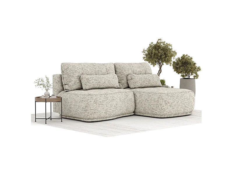 Hoekbank met slaapfunctie van geweven stof Batu - 3 plaatsen - beige