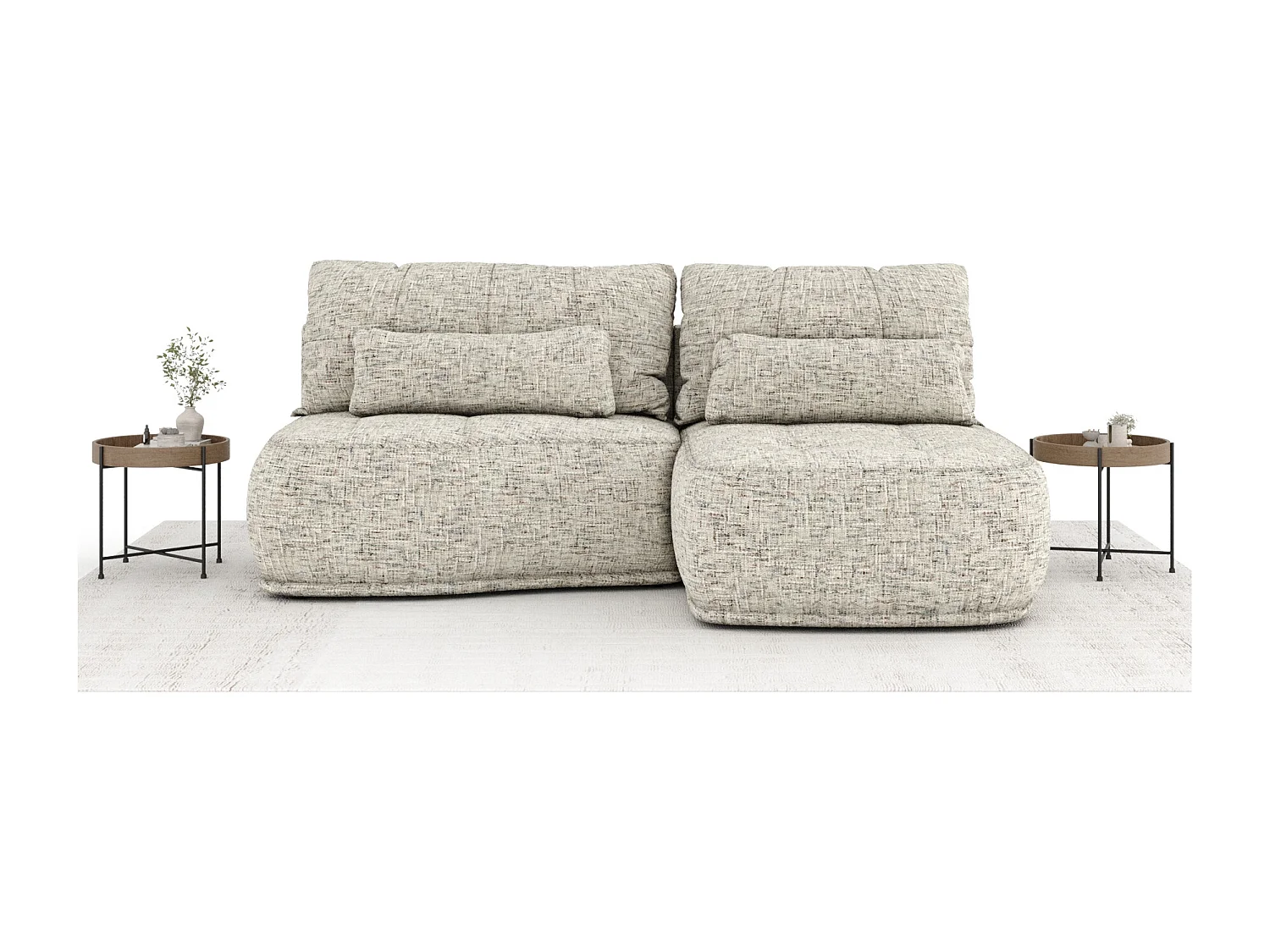 Canapé d'angle convertible Batu - toile tissée - 3 places - beige mélangé