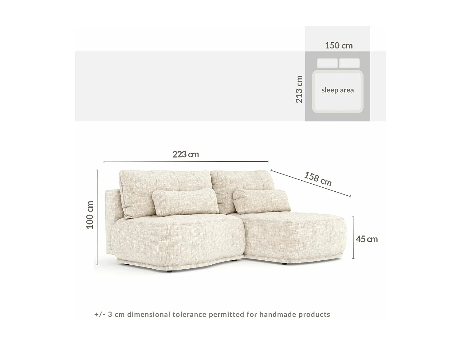 Canapé d'angle convertible Batu - toile tissée - 3 places - beige mélangé