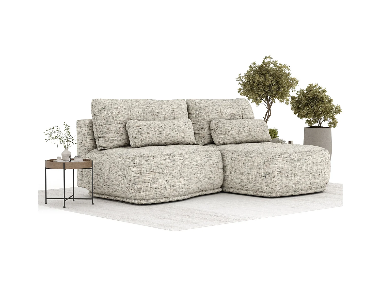 Ecksofa mit Schlaffunktion Batu - Webstoff - Drei-Personen - beige melange
