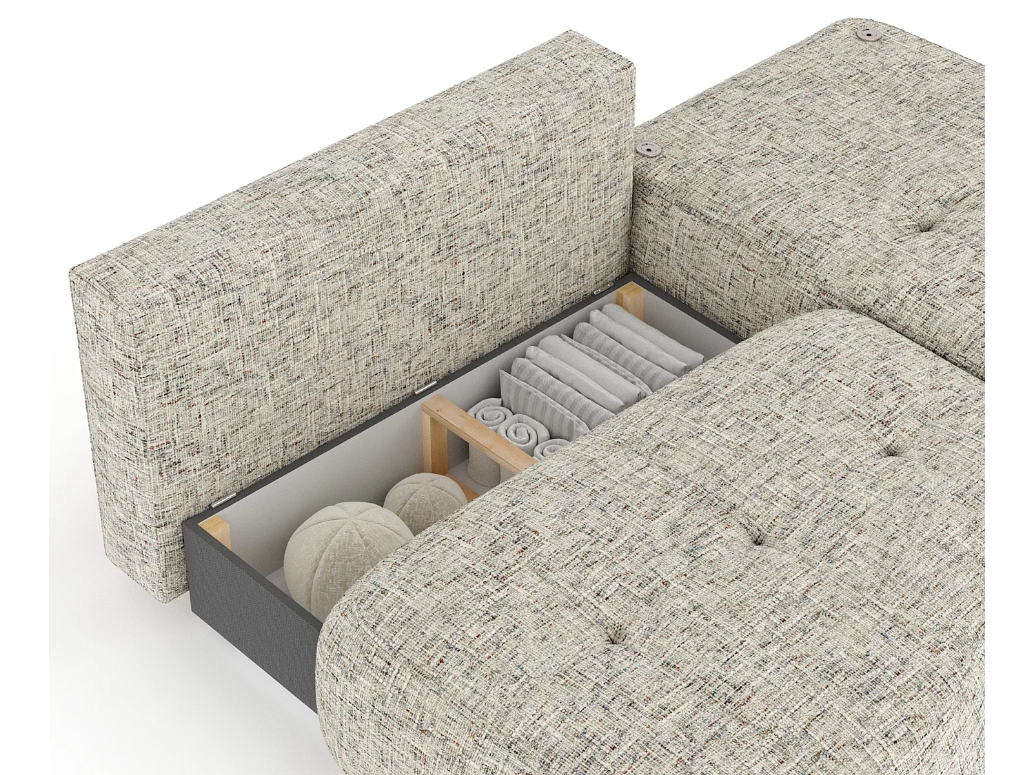 Canapé d'angle convertible Batu - toile tissée - 3 places - beige mélangé