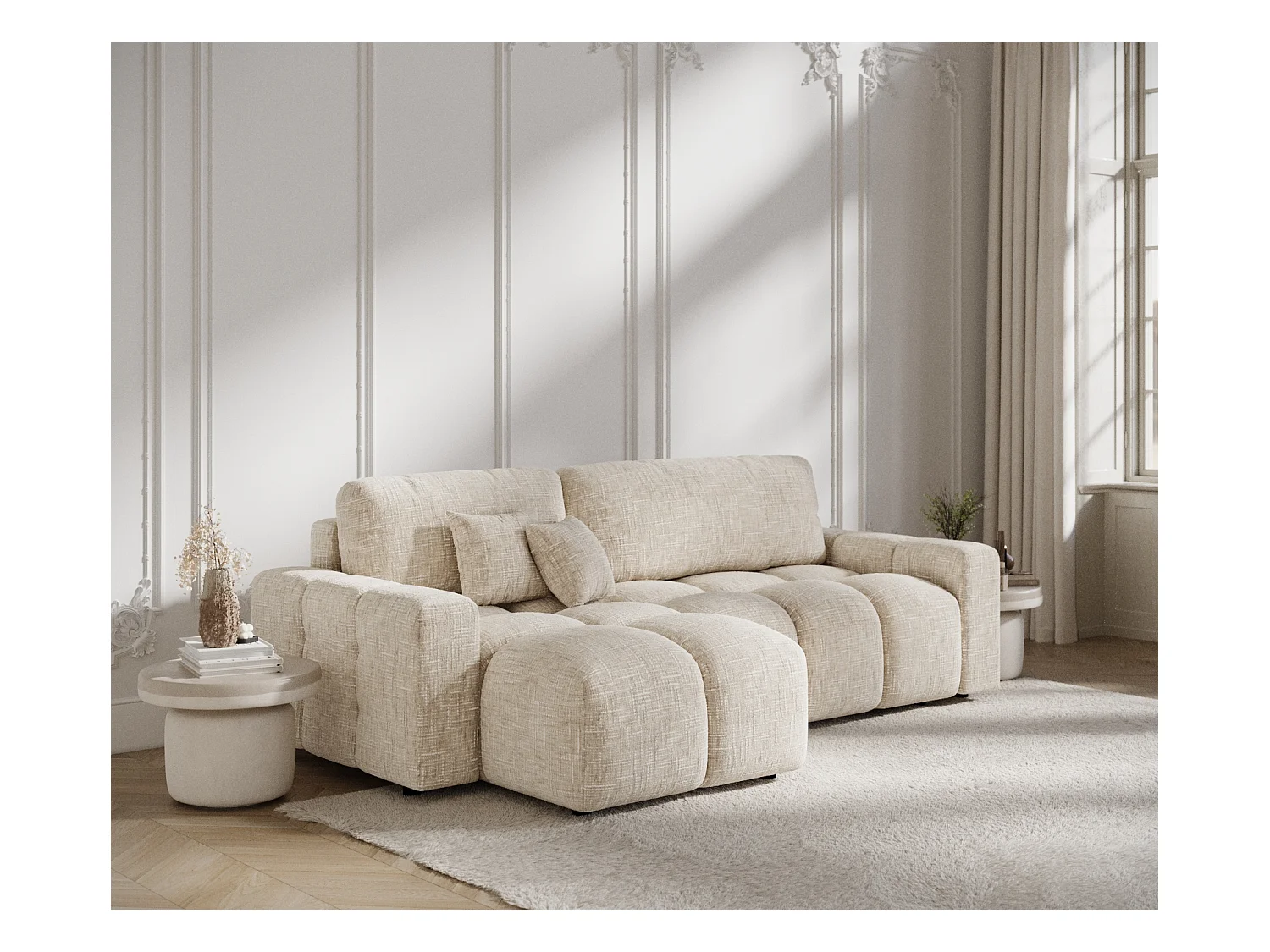 Ecksofa mit Schlaffunktion Ucci - Webstoff - Vier-Personen - creme