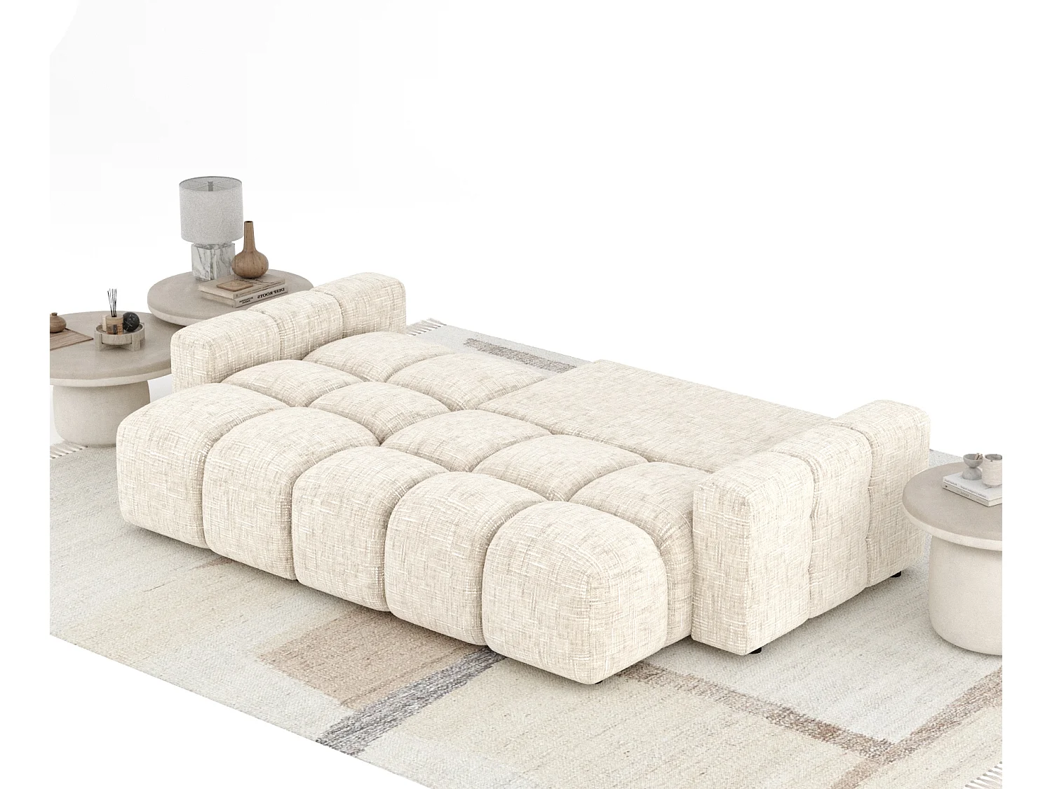 Canapé d'angle convertible Ucci - toile tissée - 4 places - creme