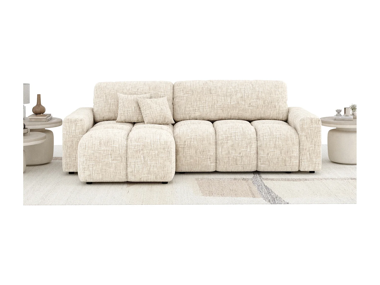 Canapé d'angle convertible Ucci - toile tissée - 4 places - creme