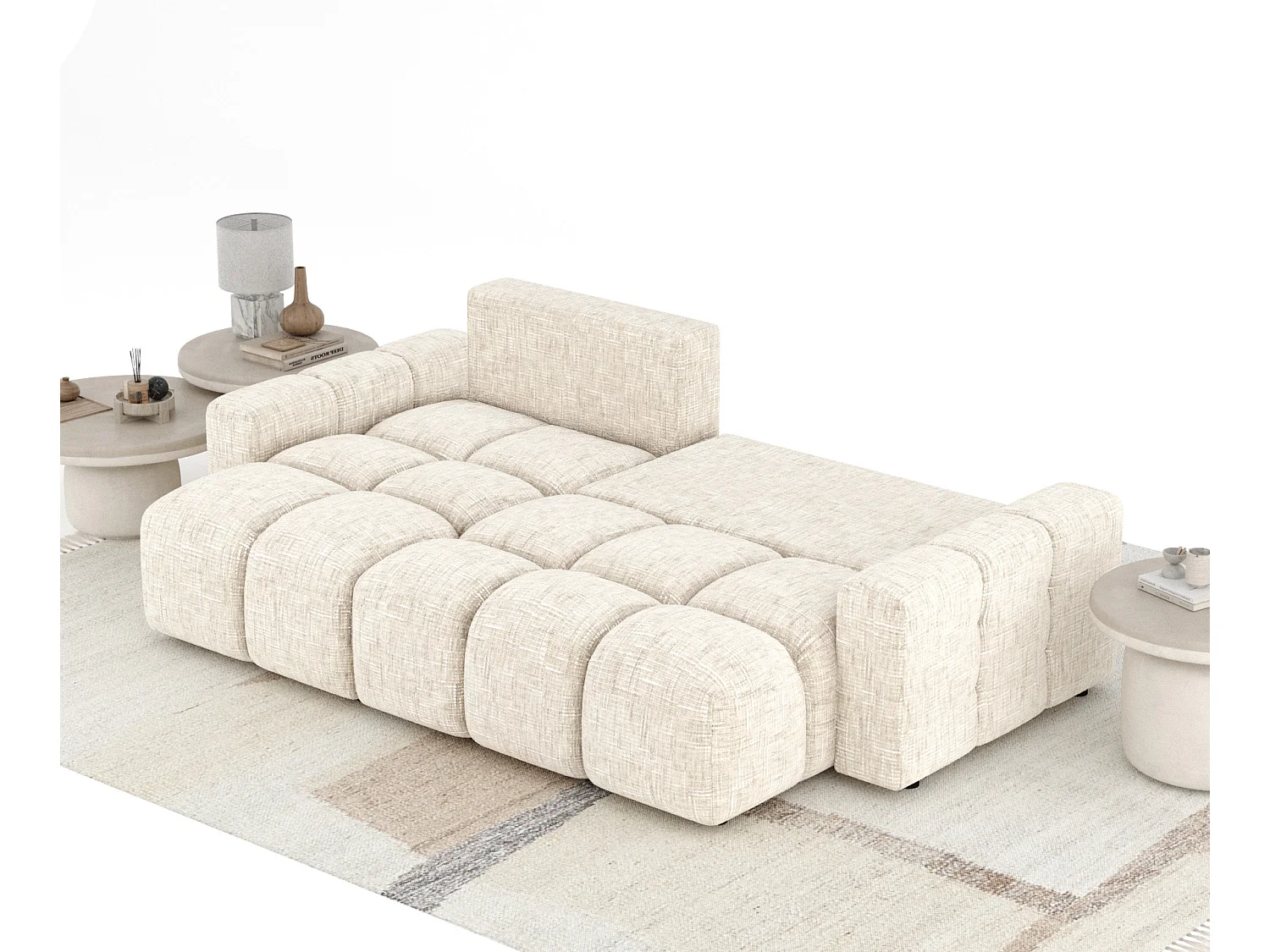 Canapé d'angle convertible Ucci - toile tissée - 4 places - creme