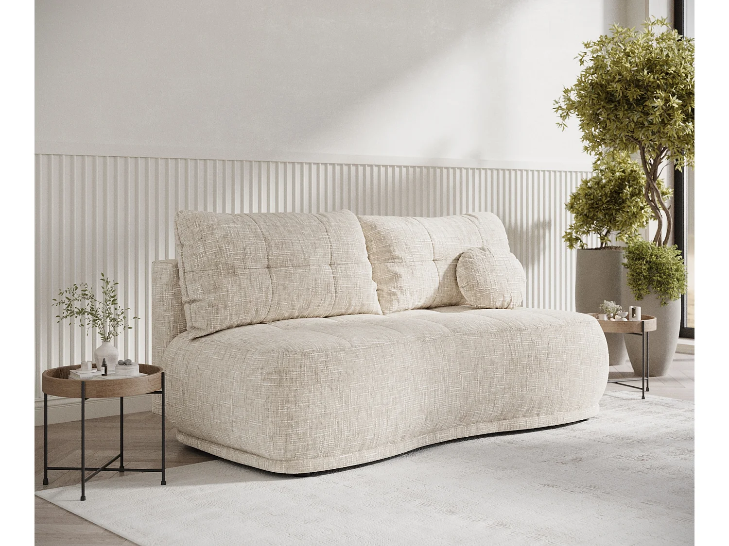 Canapé convertible Cirrus - toile tissée - 3 places - creme