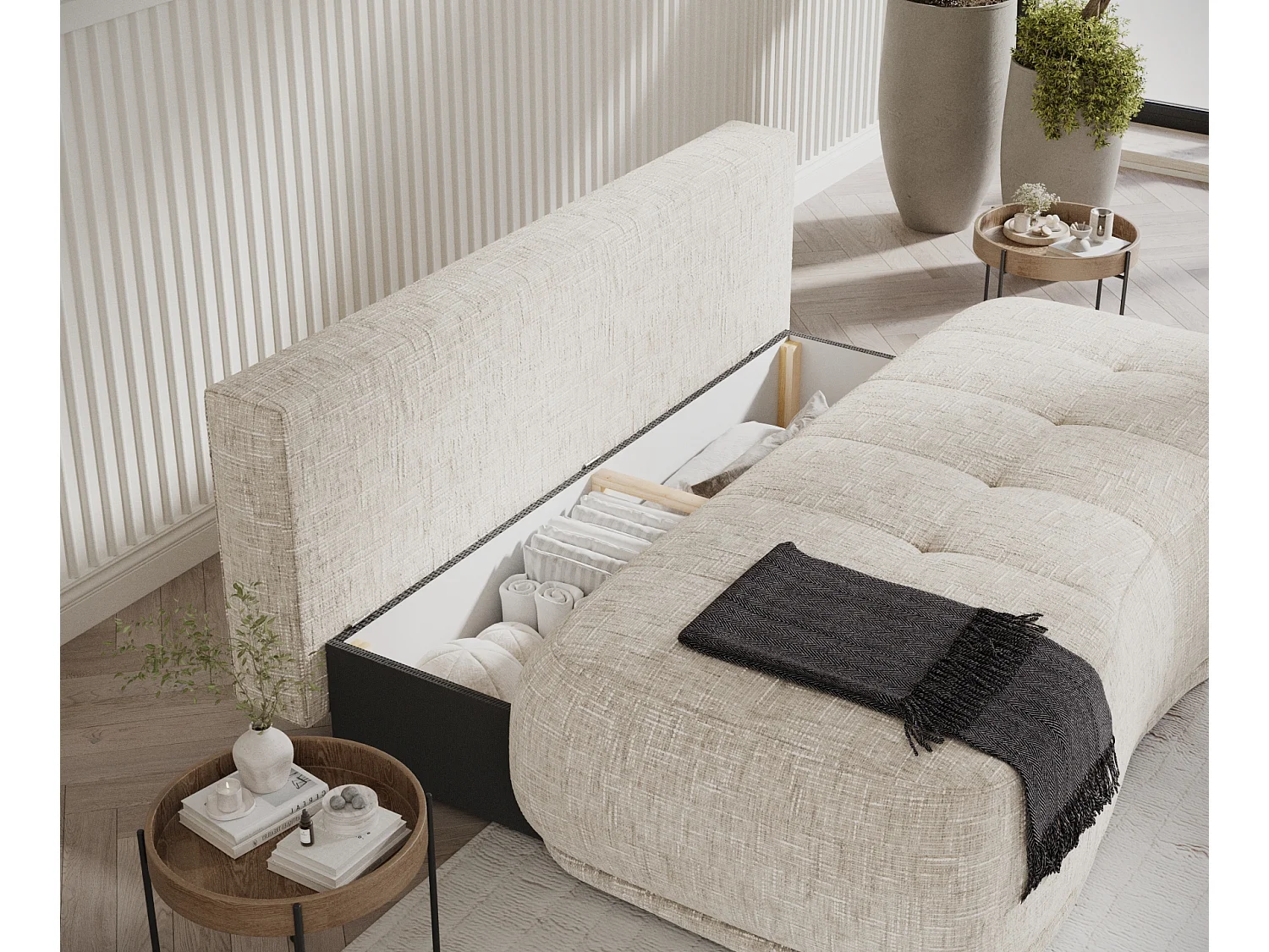 Canapé convertible Cirrus - toile tissée - 3 places - creme