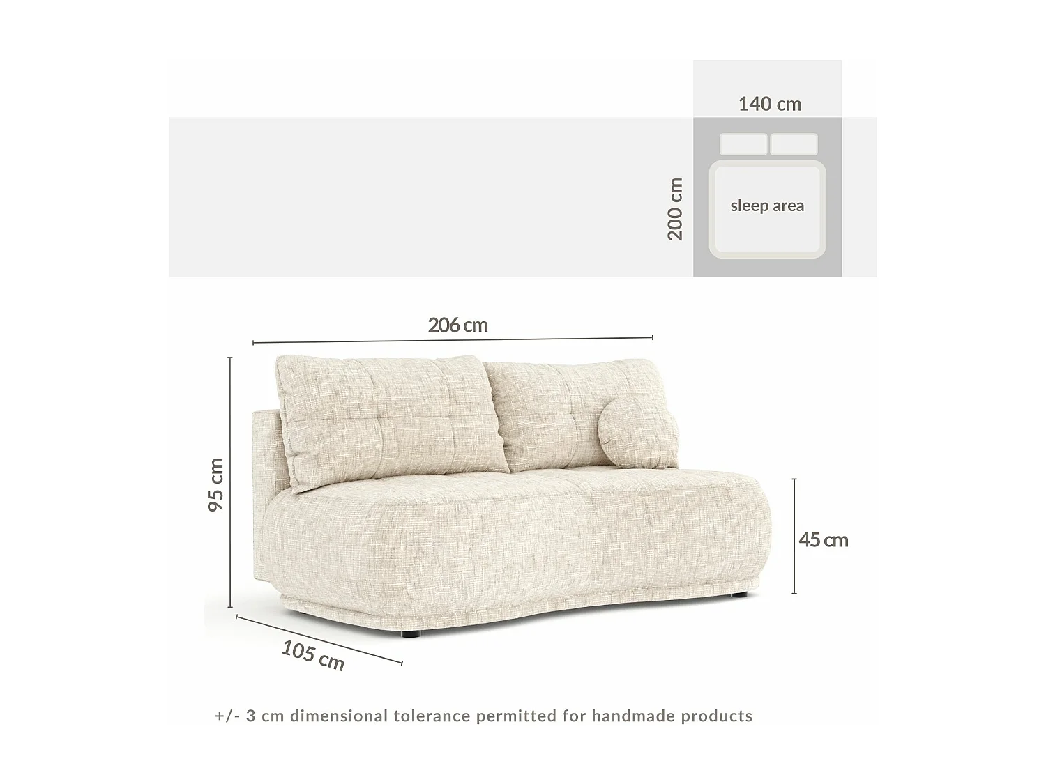 Canapé convertible Cirrus - toile tissée - 3 places - creme