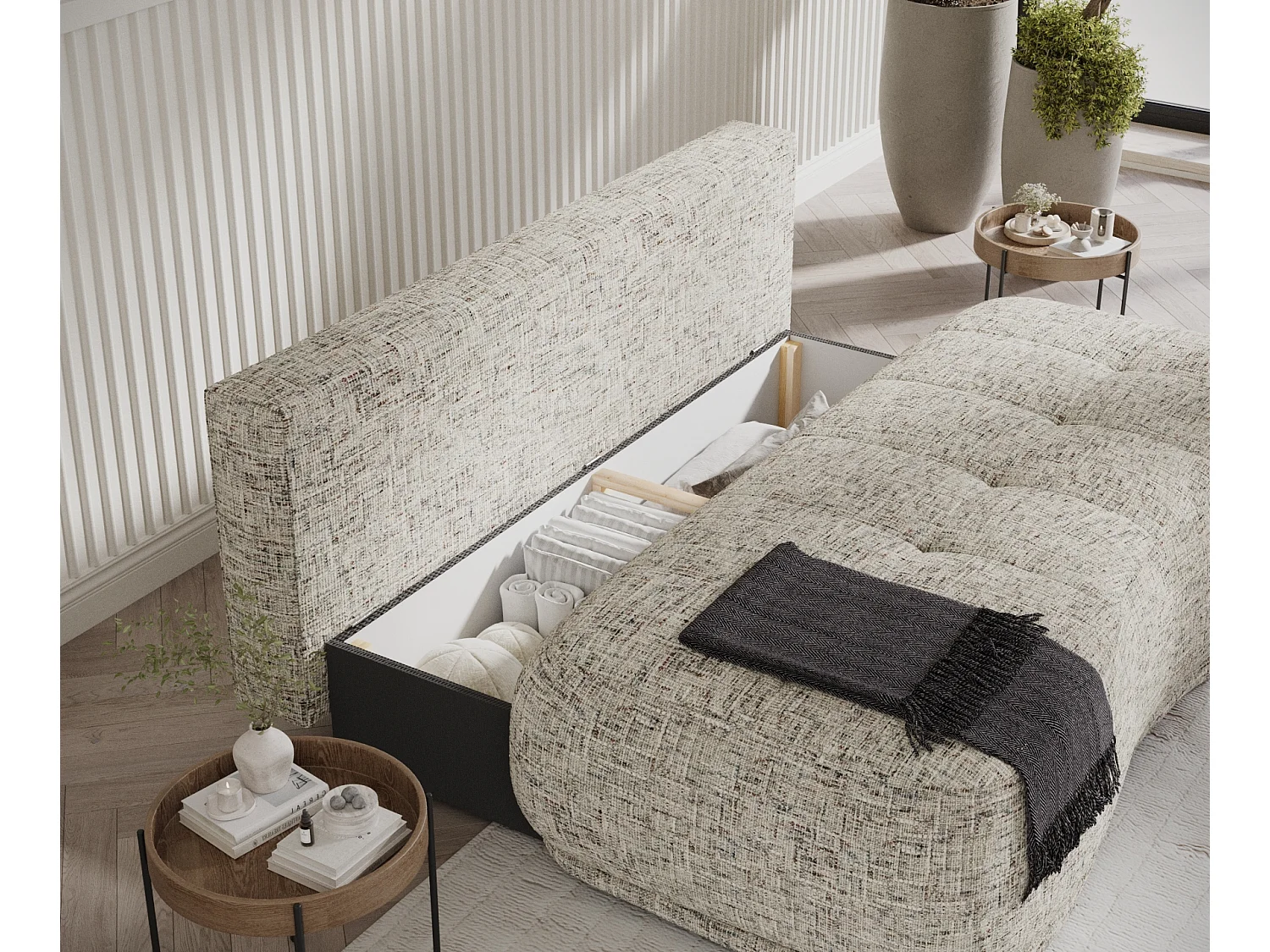 Canapé convertible Cirrus - toile tissée - 3 places - beige mélangé