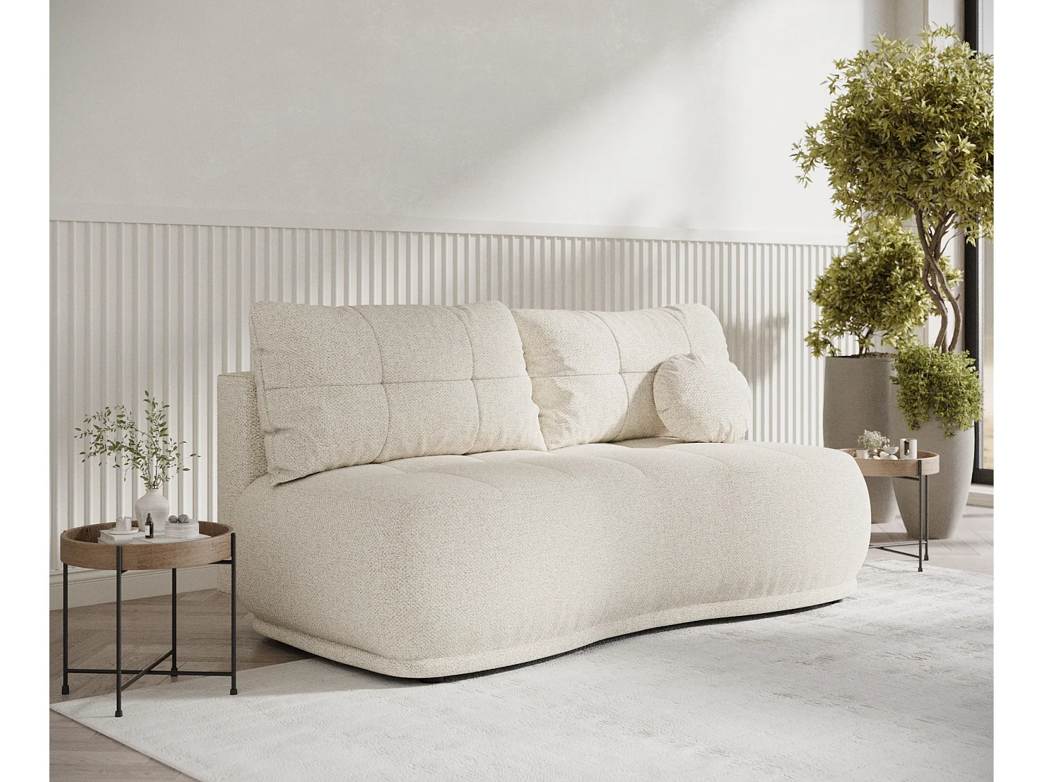 Canapé convertible Cirrus - boucle - 3 places - creme