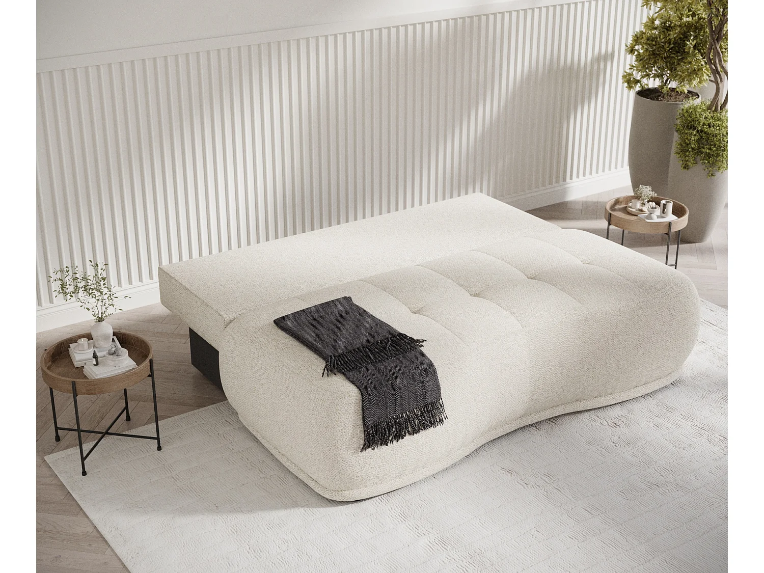 Canapé convertible Cirrus - boucle - 3 places - creme