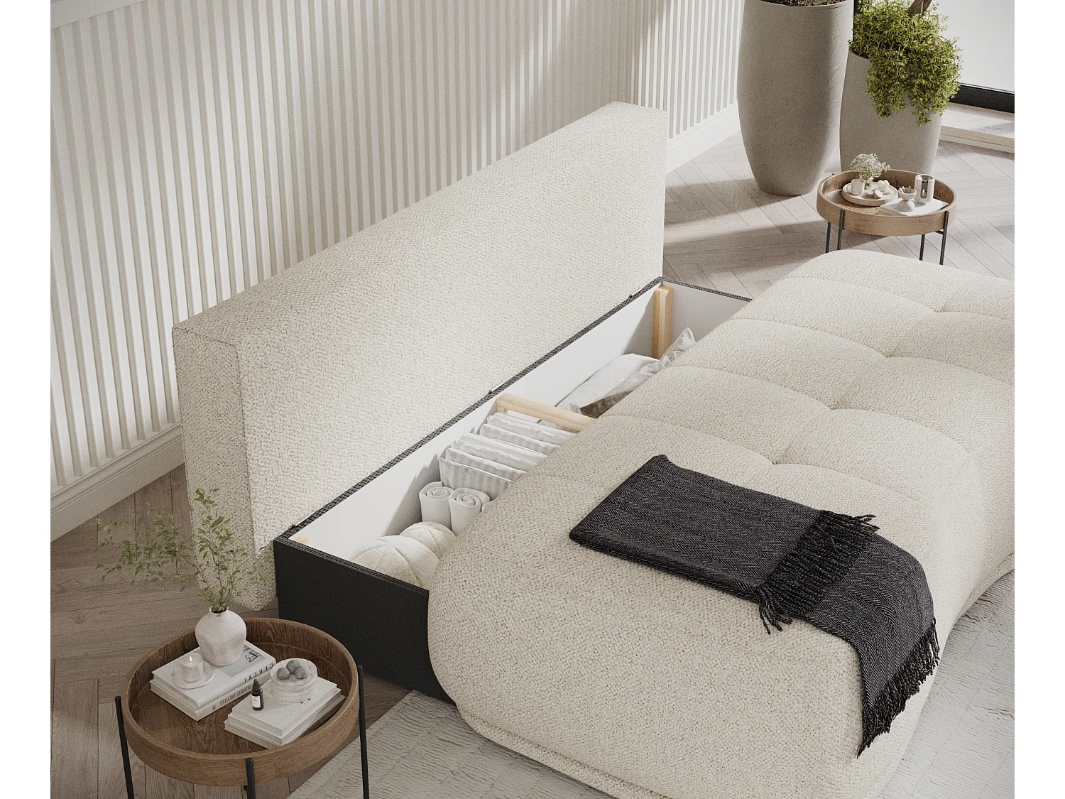 Canapé convertible Cirrus - boucle - 3 places - creme