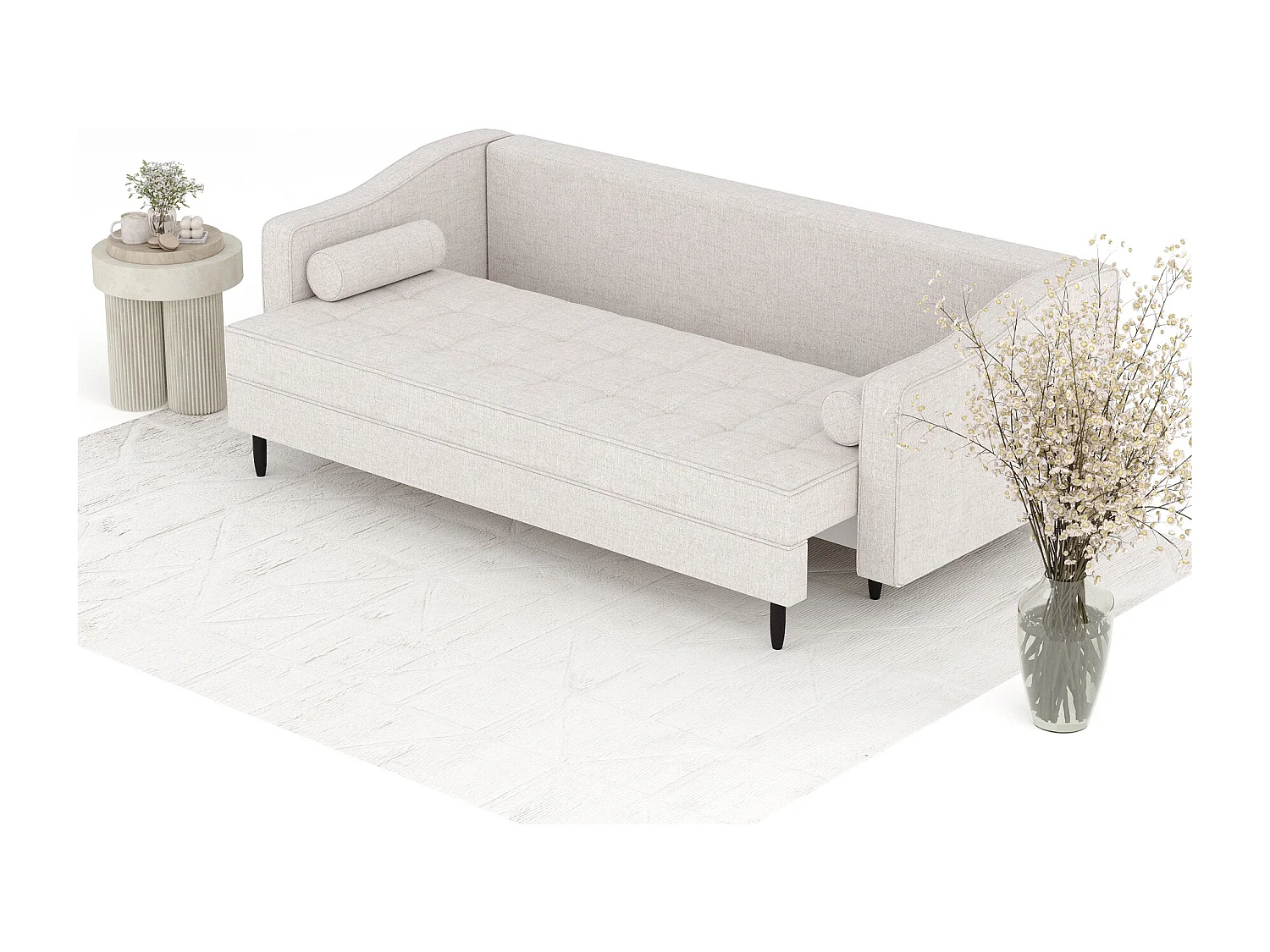 Canapé convertible Zyia - toile tissée - 3 places - beige