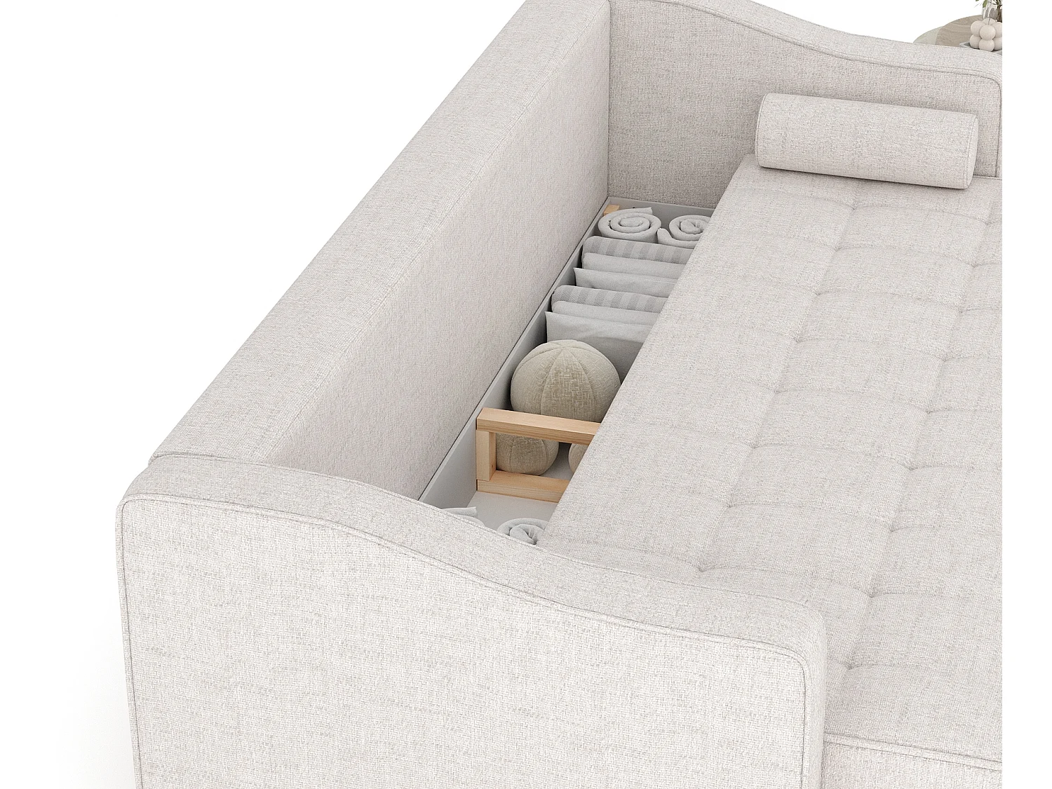 Canapé convertible Zyia - toile tissée - 3 places - beige