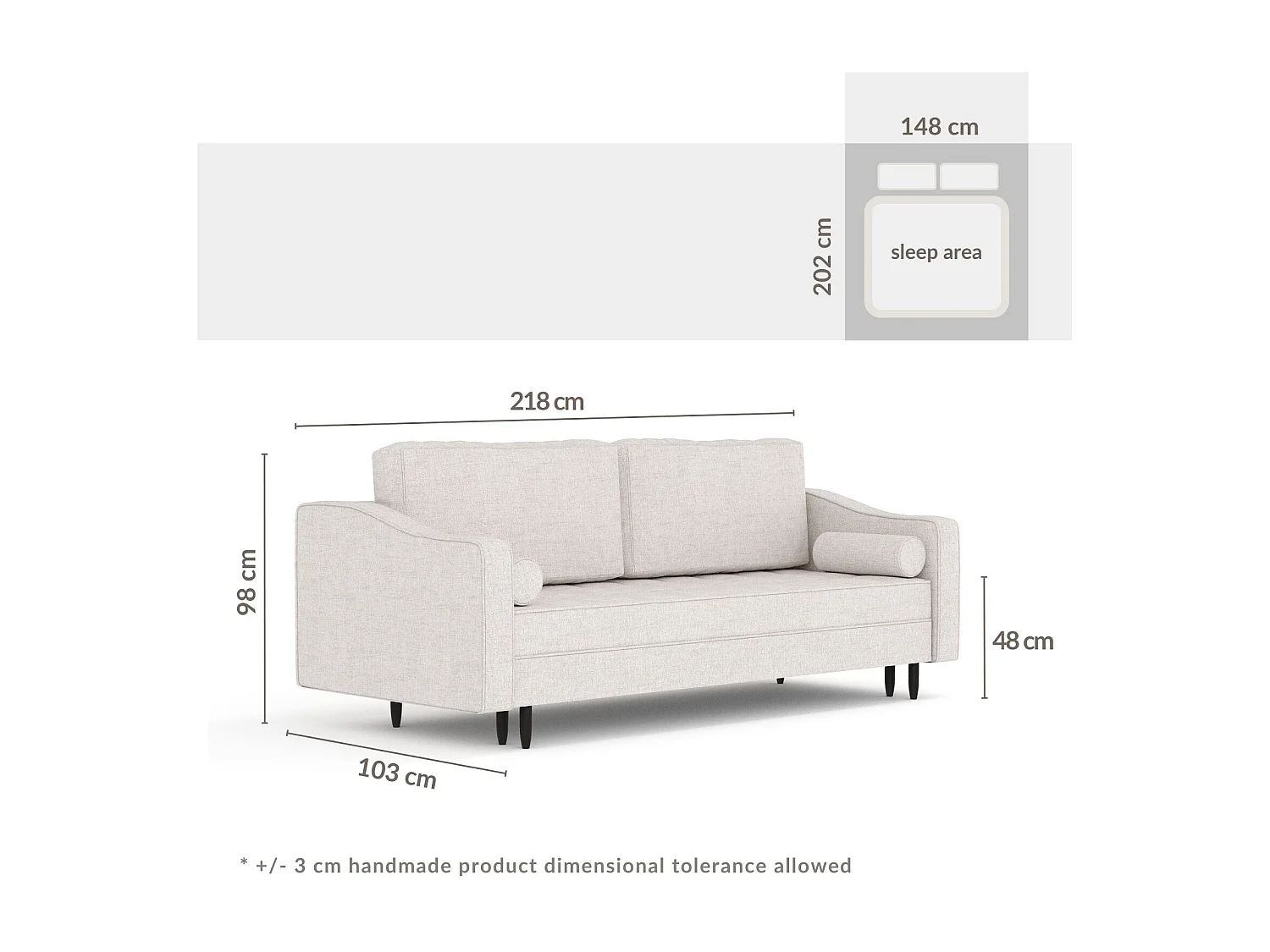 Canapé convertible Zyia - toile tissée - 3 places - beige