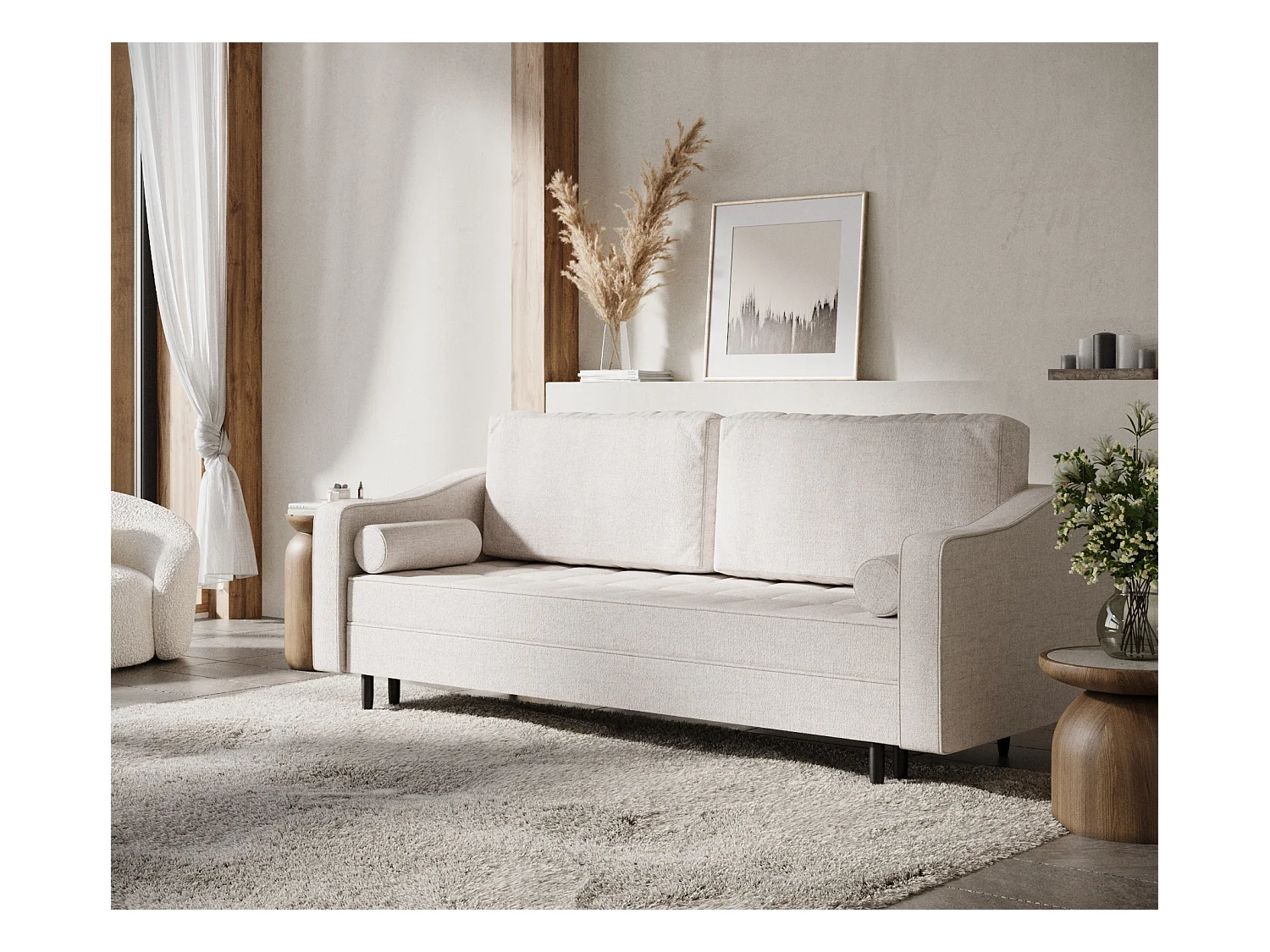 Sofa mit Schlaffunktion Zyia - Webstoff - Drei-Personen - beige
