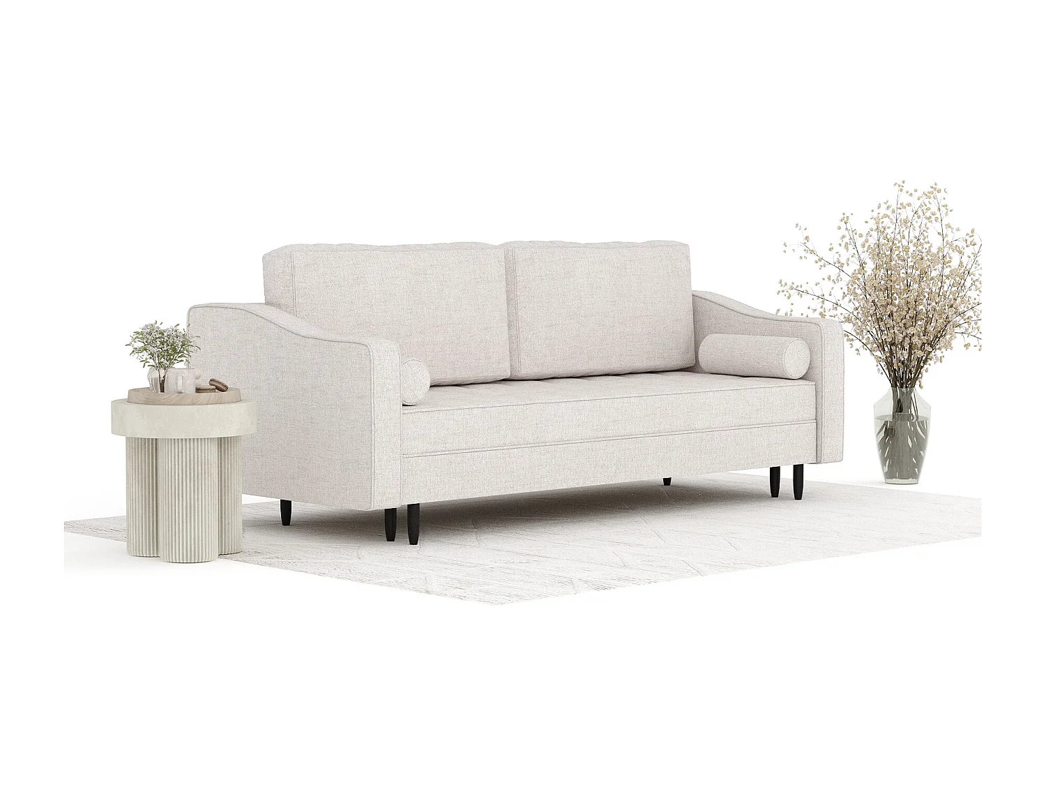 Canapé convertible Zyia - toile tissée - 3 places - beige