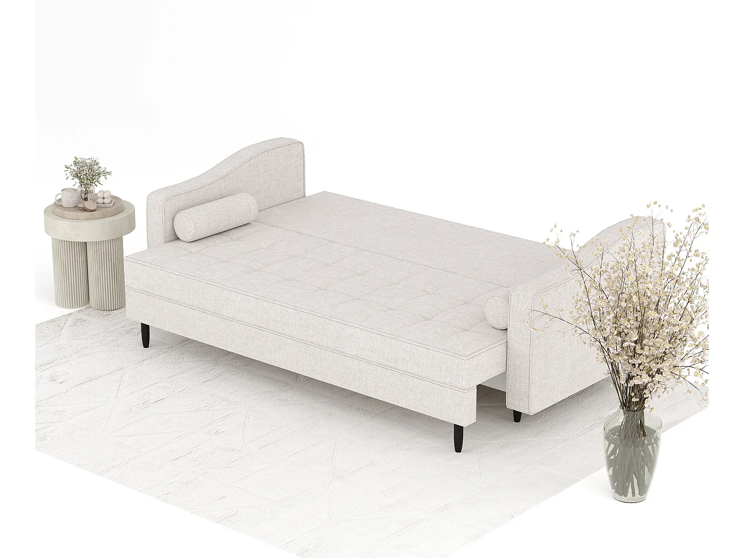 Canapé convertible Zyia - toile tissée - 3 places - beige