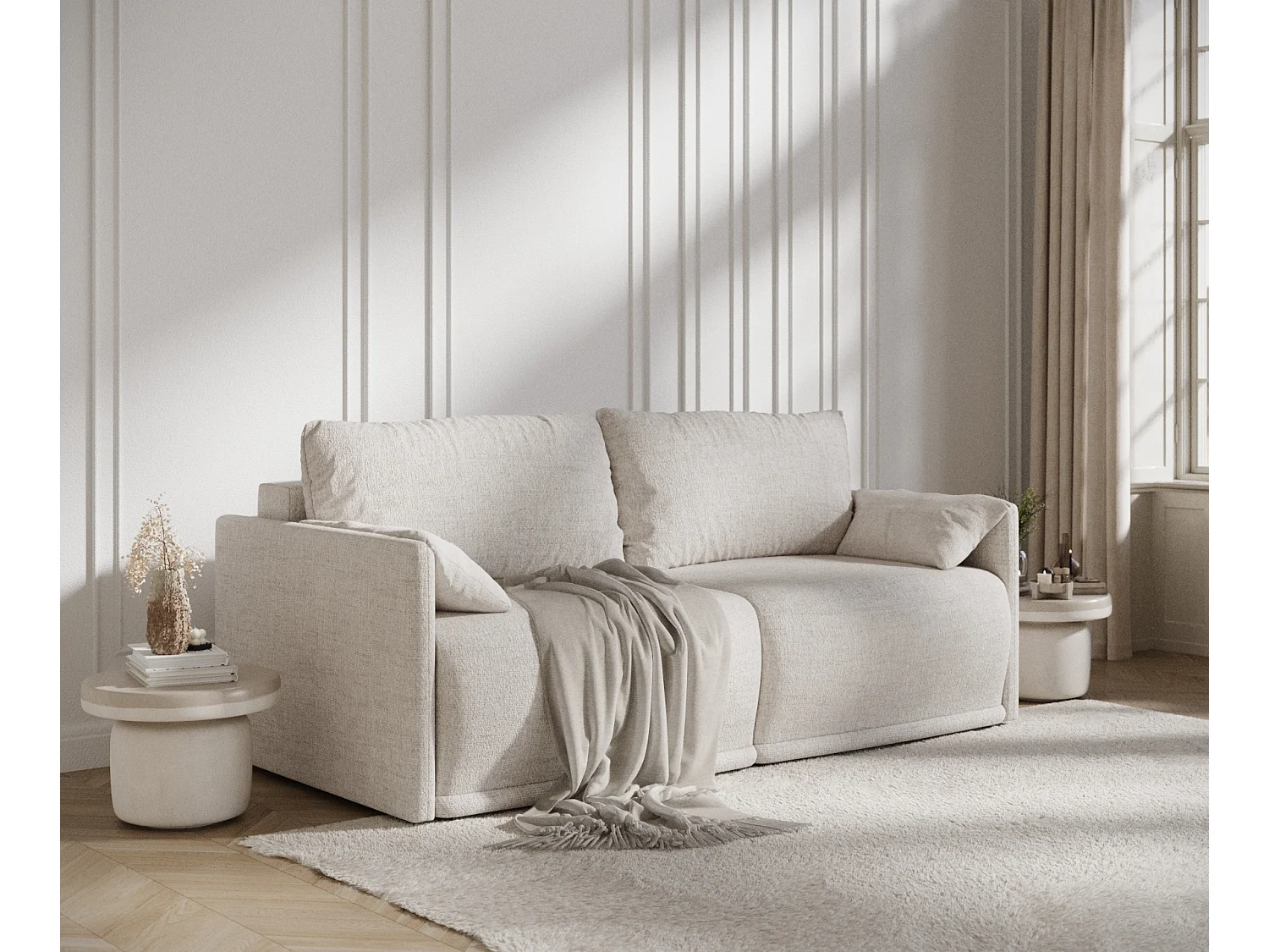 Canapé convertible Nappa - toile tissée - 3 places - beige