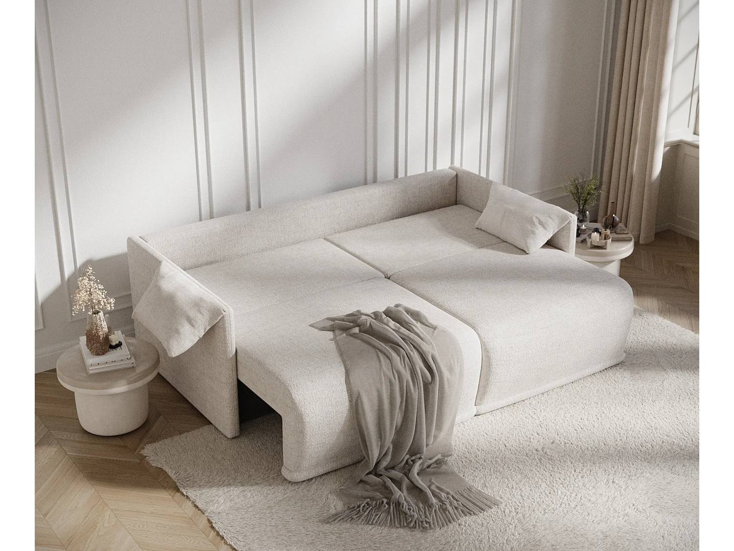 Canapé convertible Nappa - toile tissée - 3 places - beige