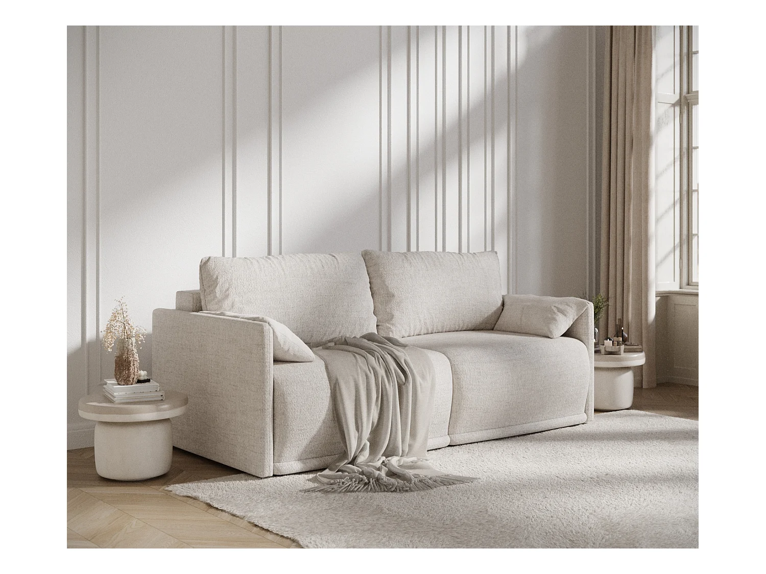 Sofa mit Schlaffunktion Nappa - Webstoff - Drei-Personen - beige