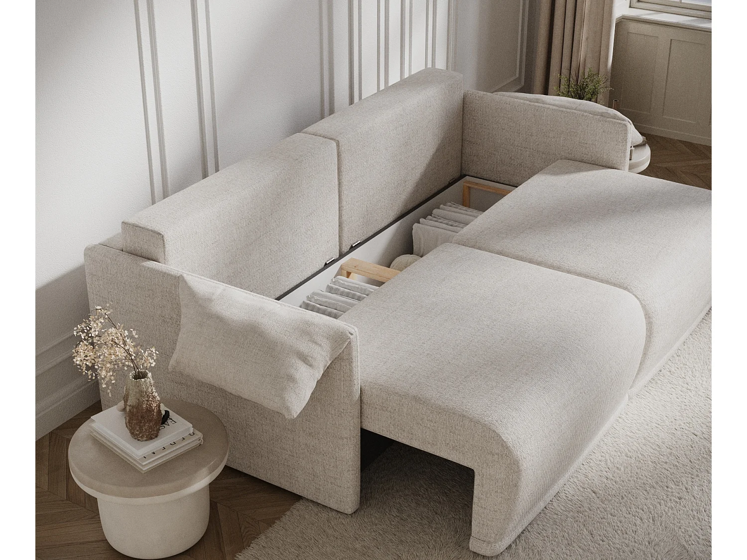 Canapé convertible Nappa - toile tissée - 3 places - beige