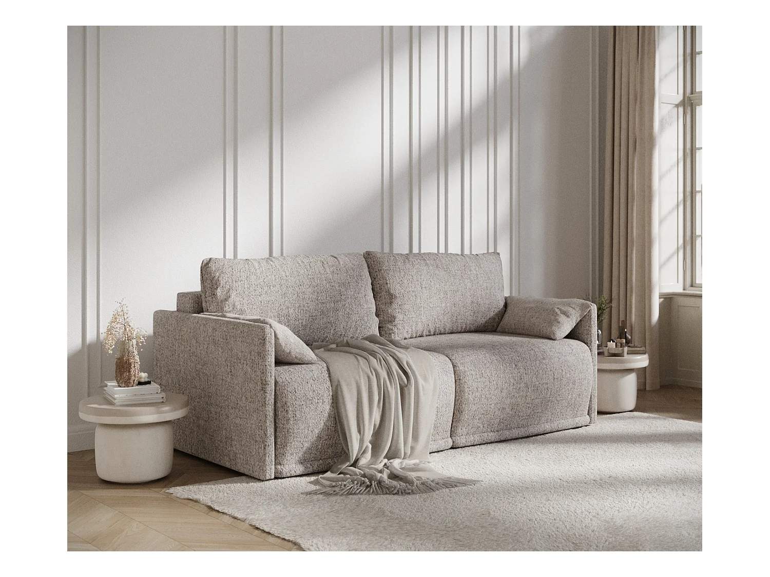 Sofa mit Schlaffunktion Nappa - Webstoff - Drei-Personen - hellbraun