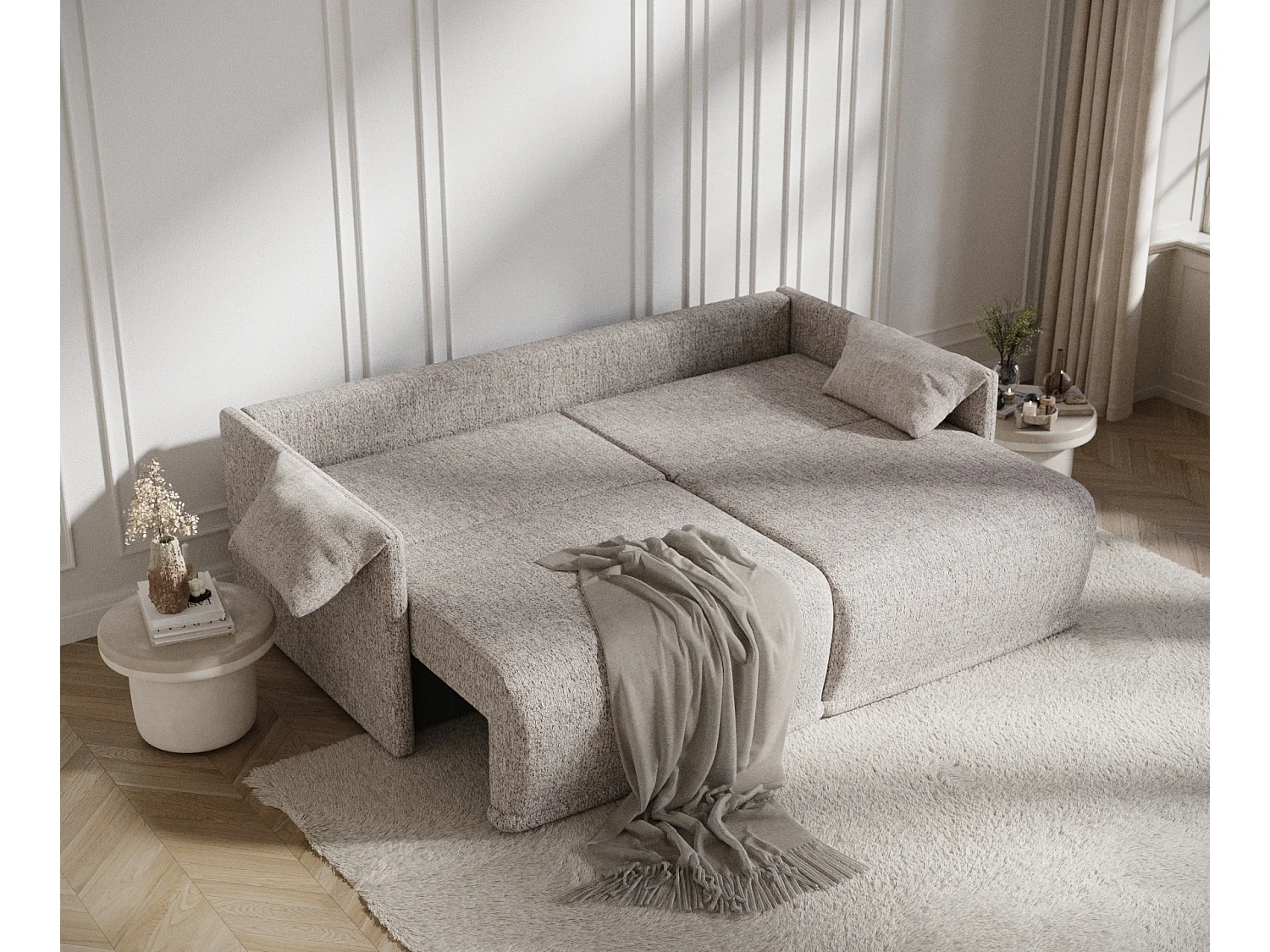 Canapé convertible Nappa - toile tissée - 3 places - brun claire