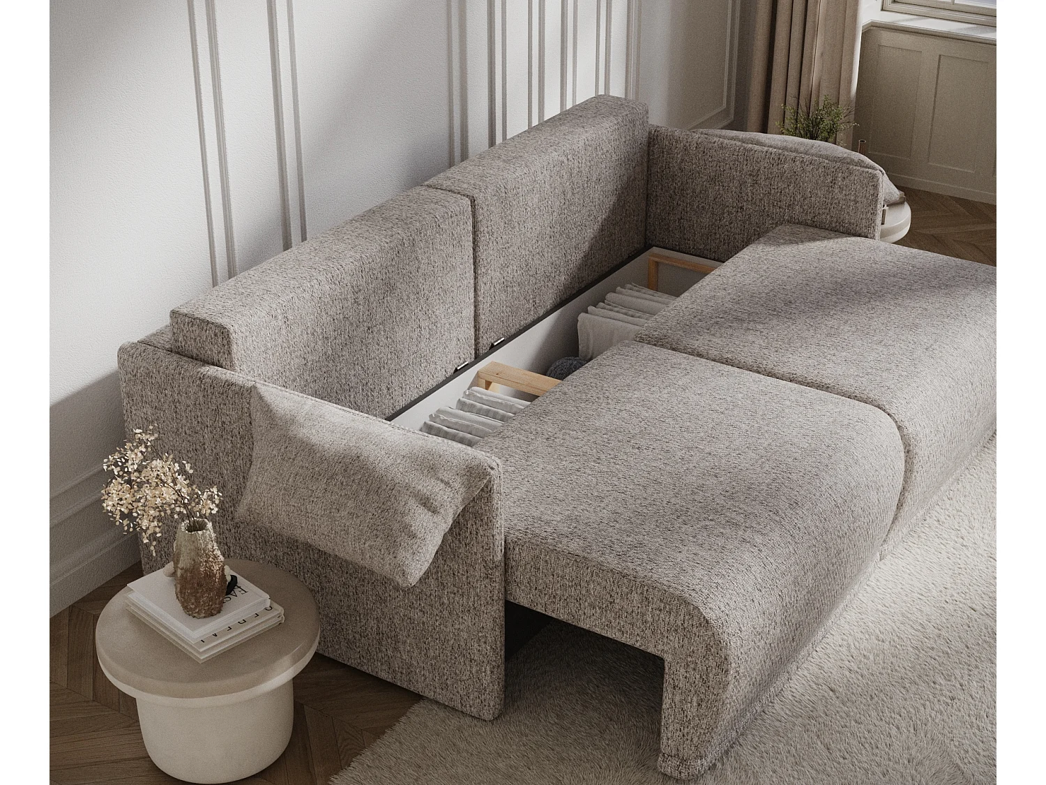 Canapé convertible Nappa - toile tissée - 3 places - brun claire