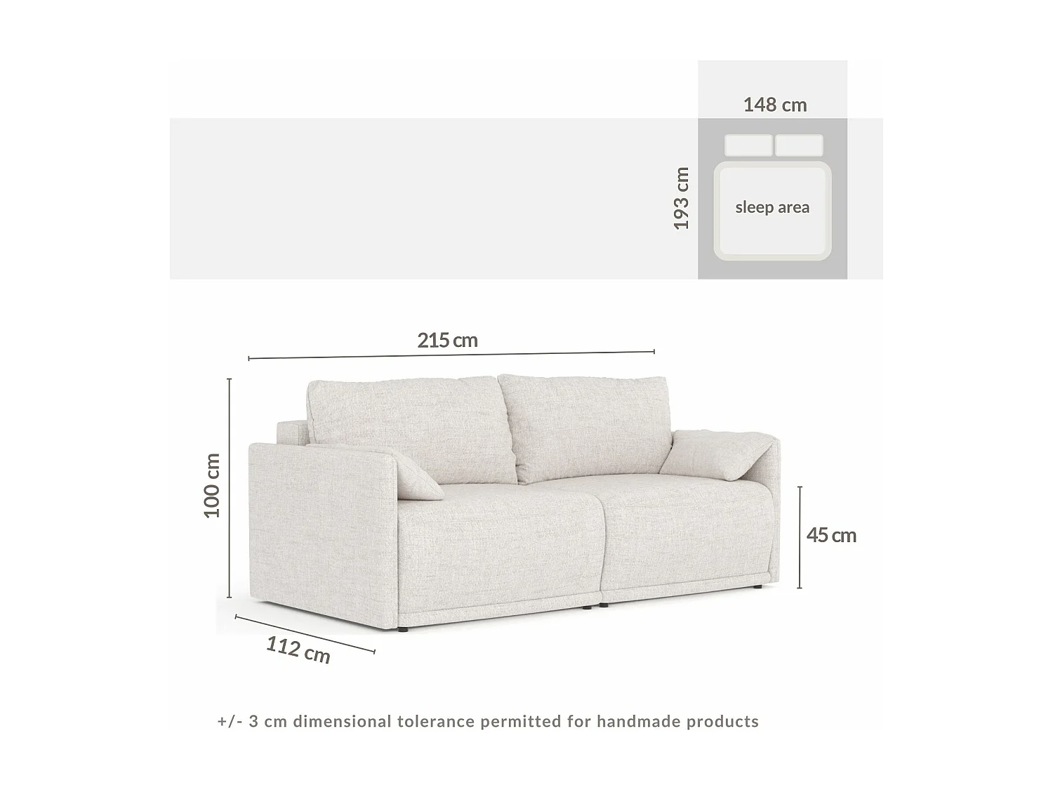 Canapé convertible Nappa - toile tissée - 3 places - brun claire