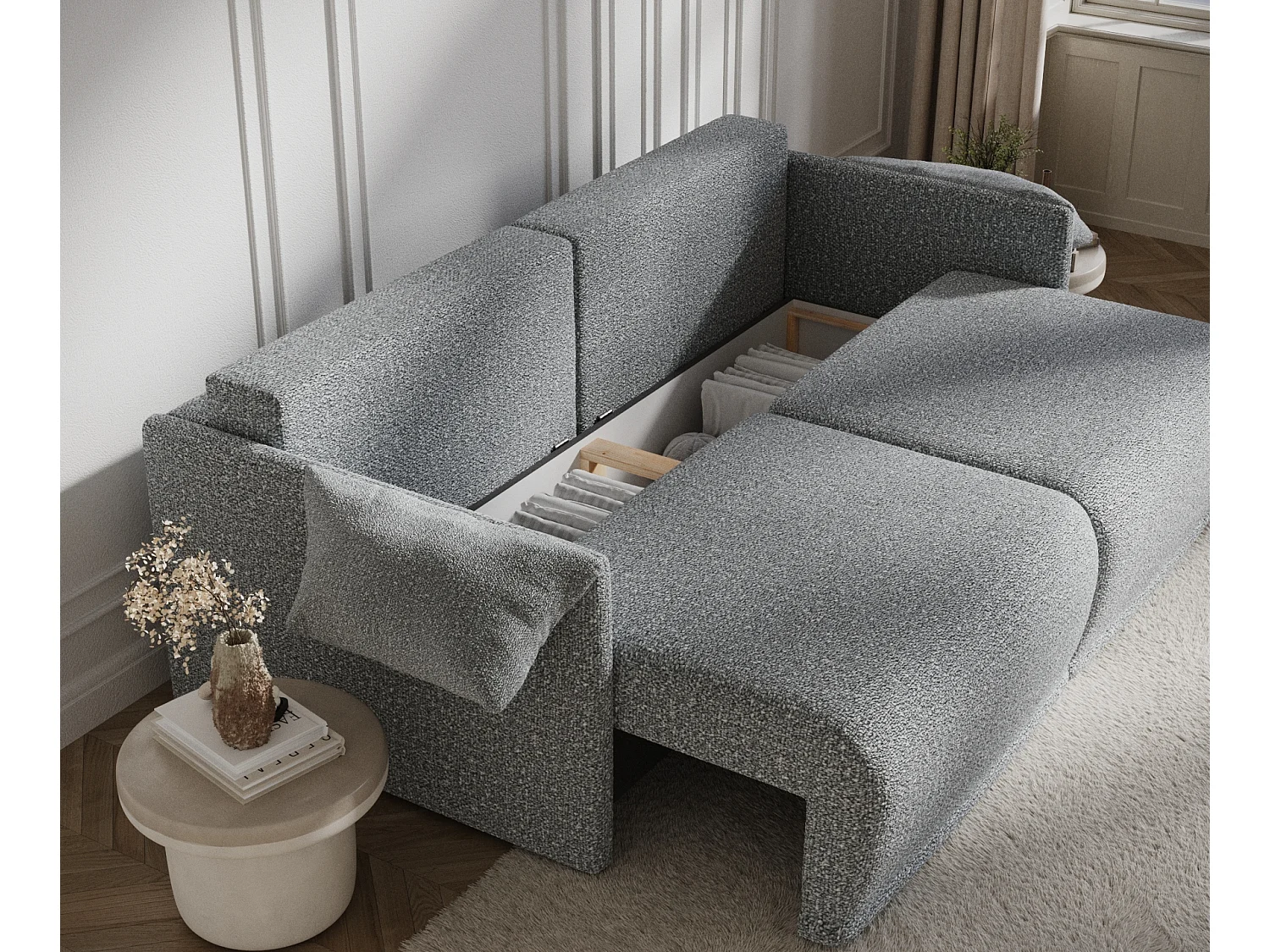 Canapé convertible Nappa - boucle - 3 places - gris